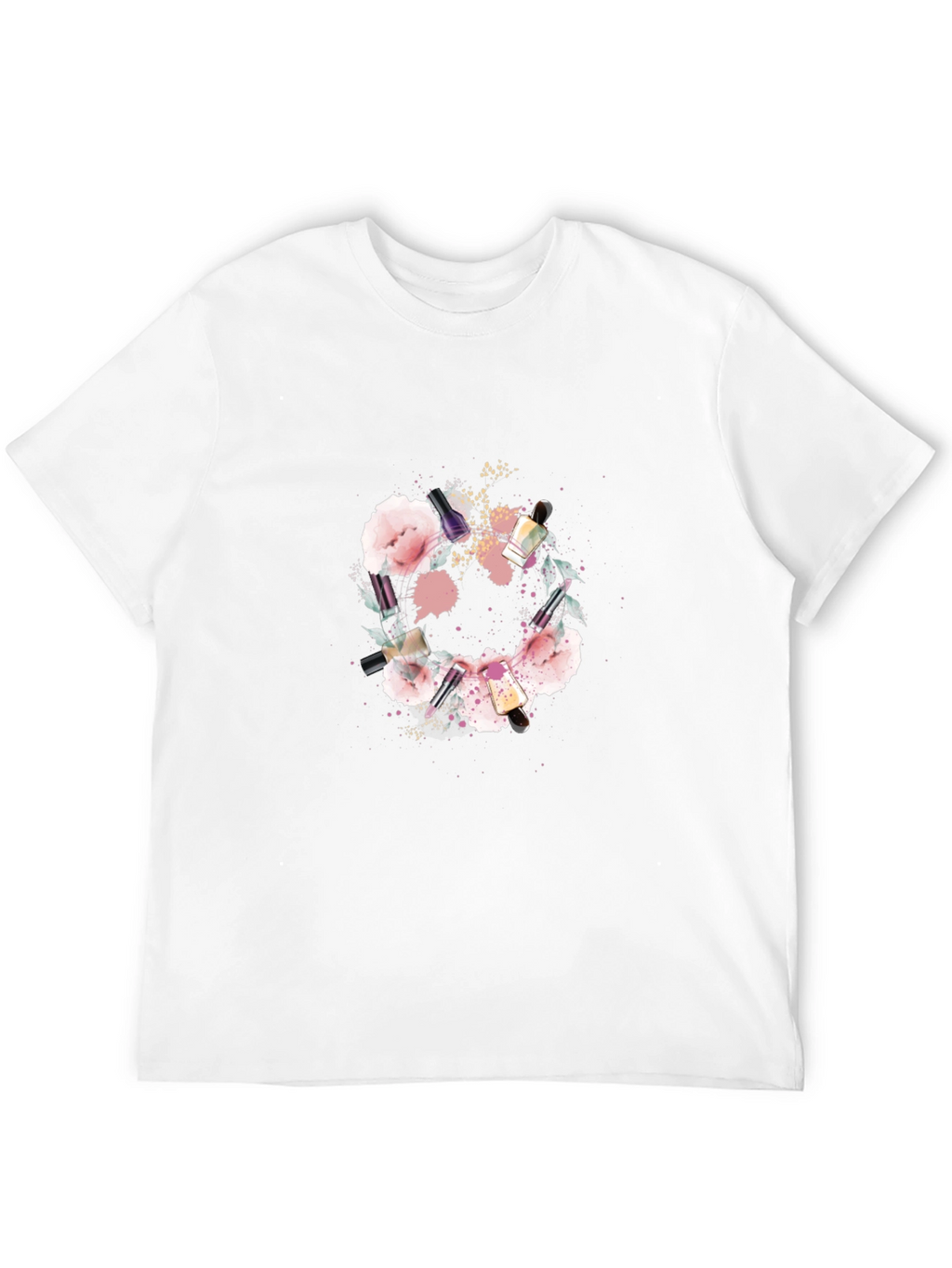 Floral Makeup Brush Graphic Tee - Trendy Design