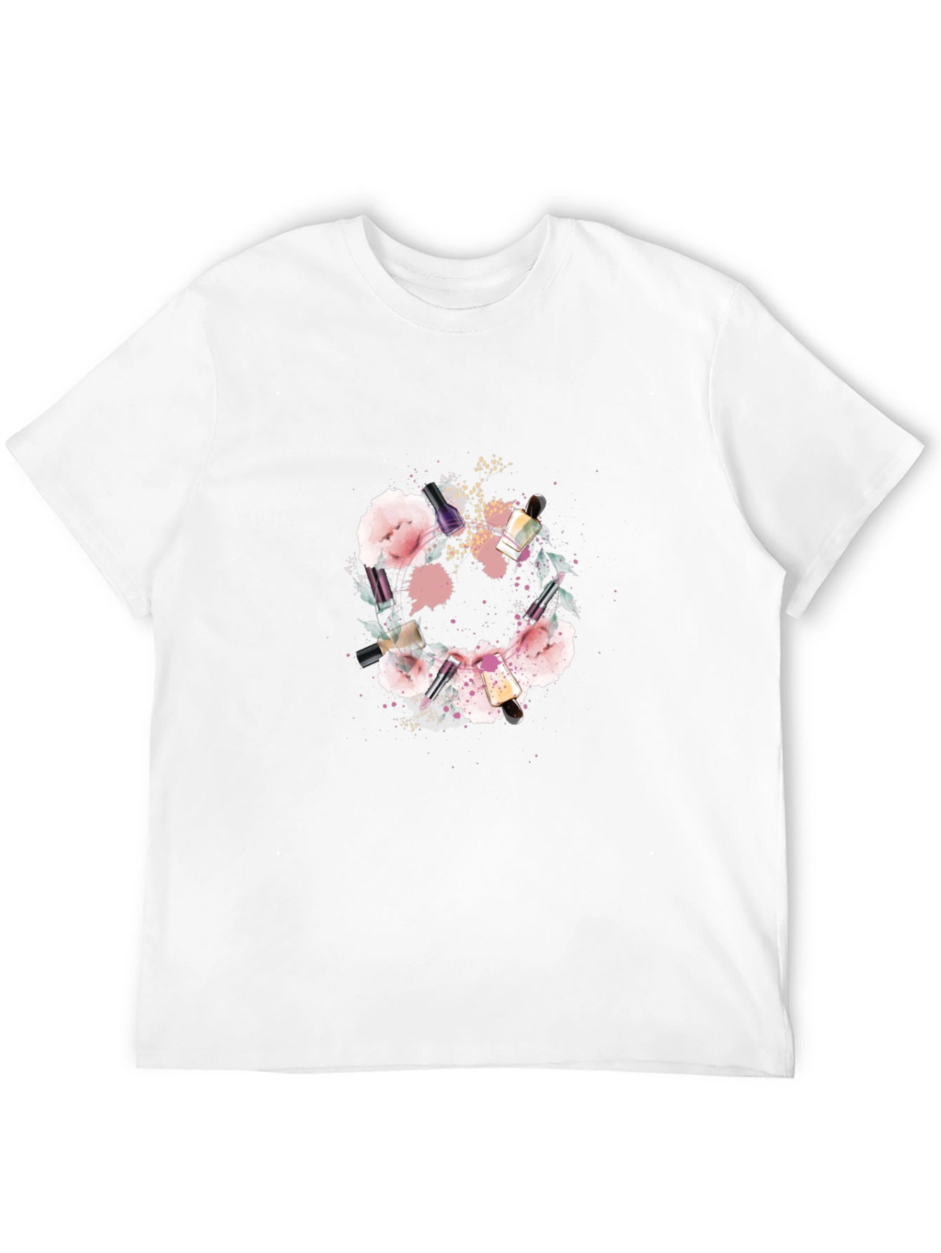 Floral Makeup Brush Graphic Tee - Trendy Design