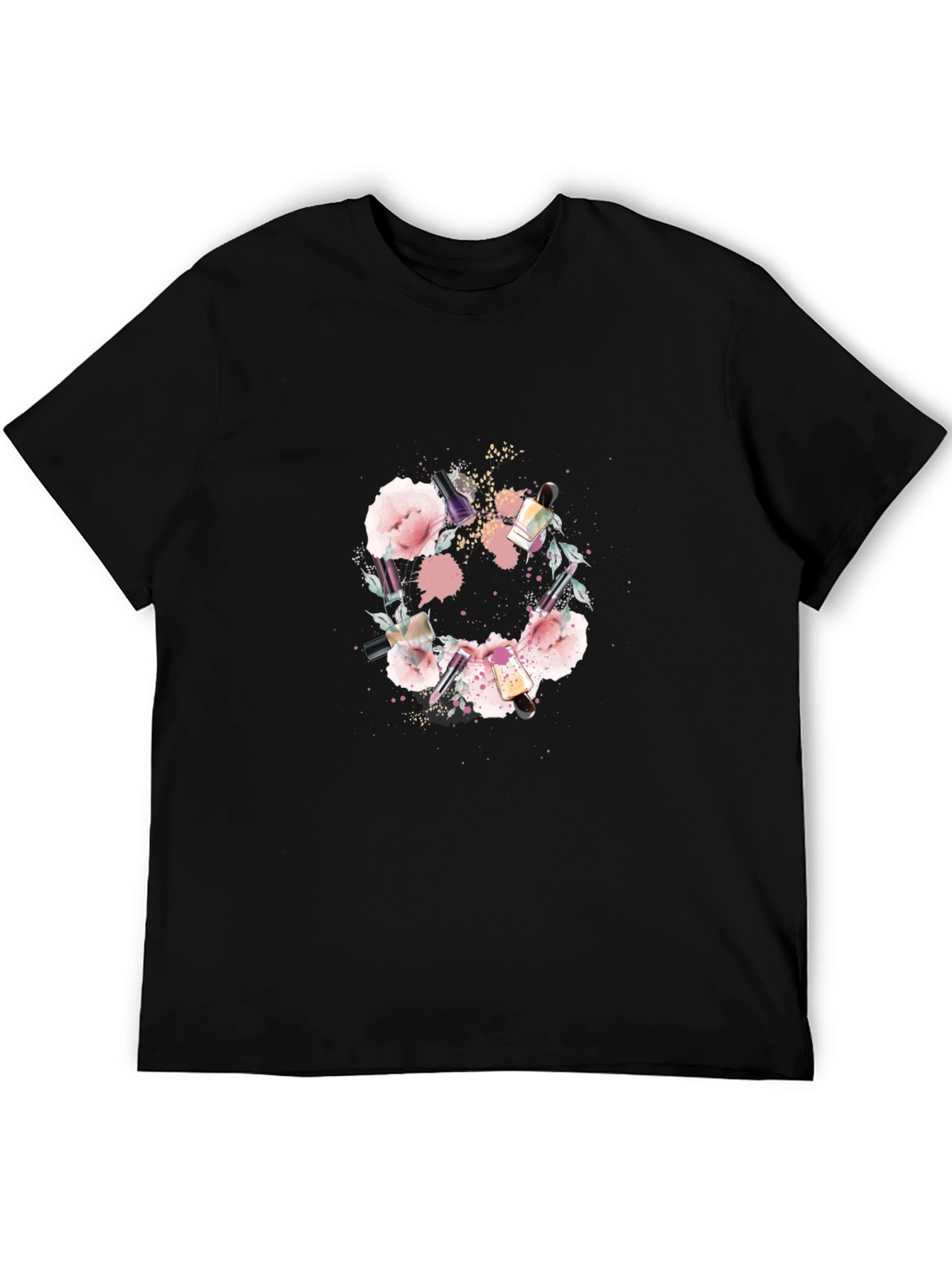 Floral Makeup Brush Graphic Tee - Trendy Design