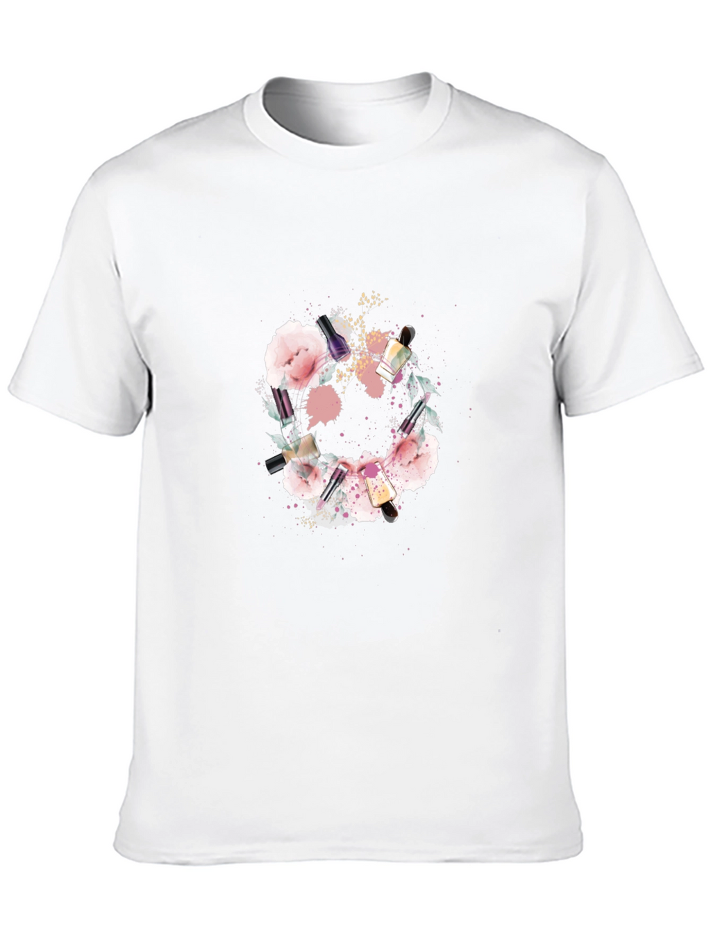 Floral Makeup Brush Graphic Tee - Trendy Design