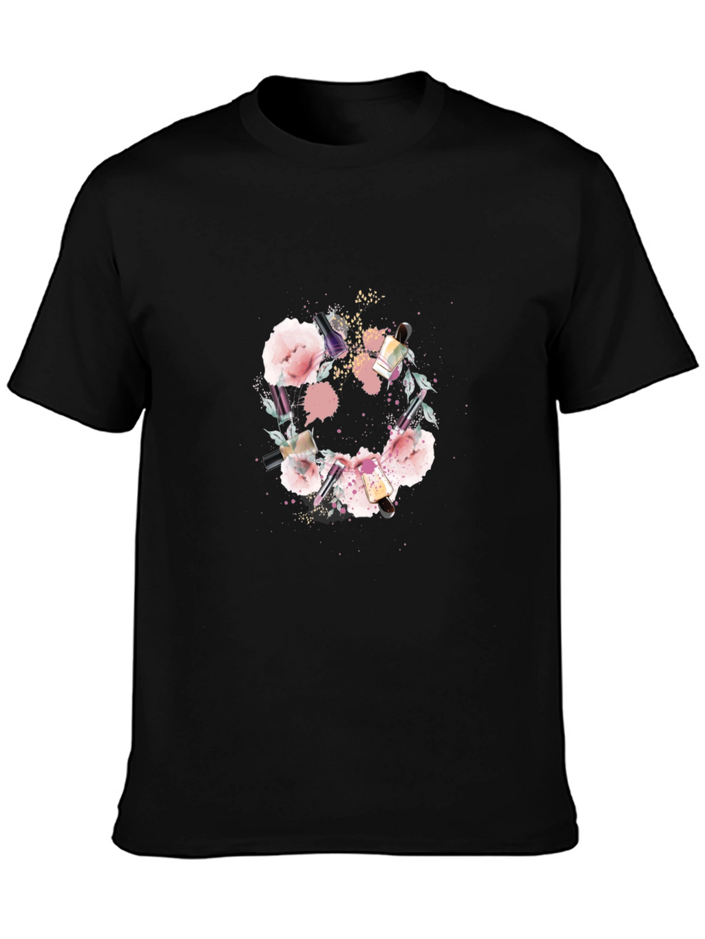 Floral Makeup Brush Graphic Tee - Trendy Design