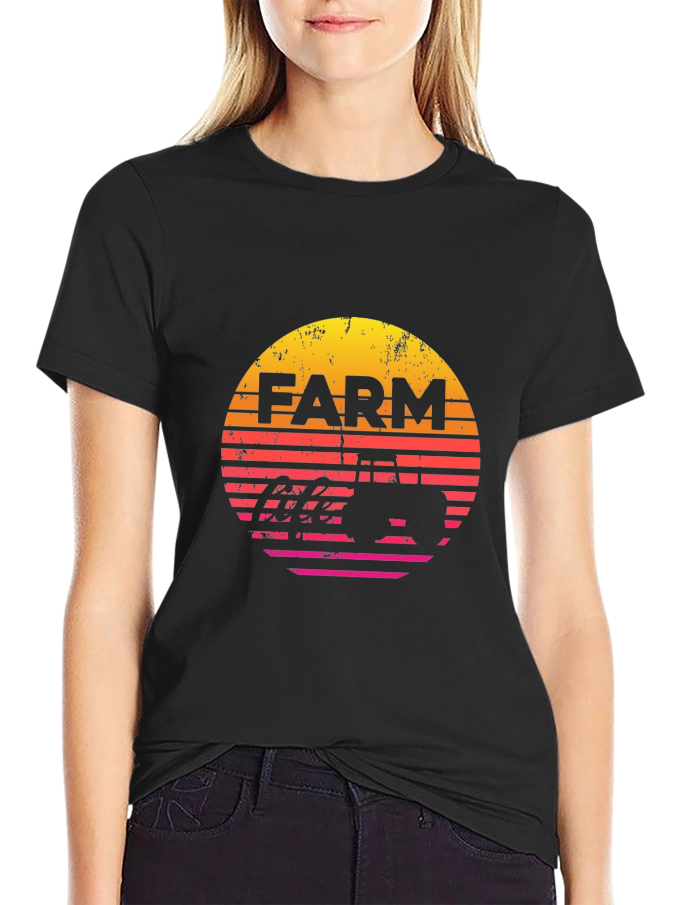 Retro Farm Tractor T-Shirt - Vintage Sunset Design