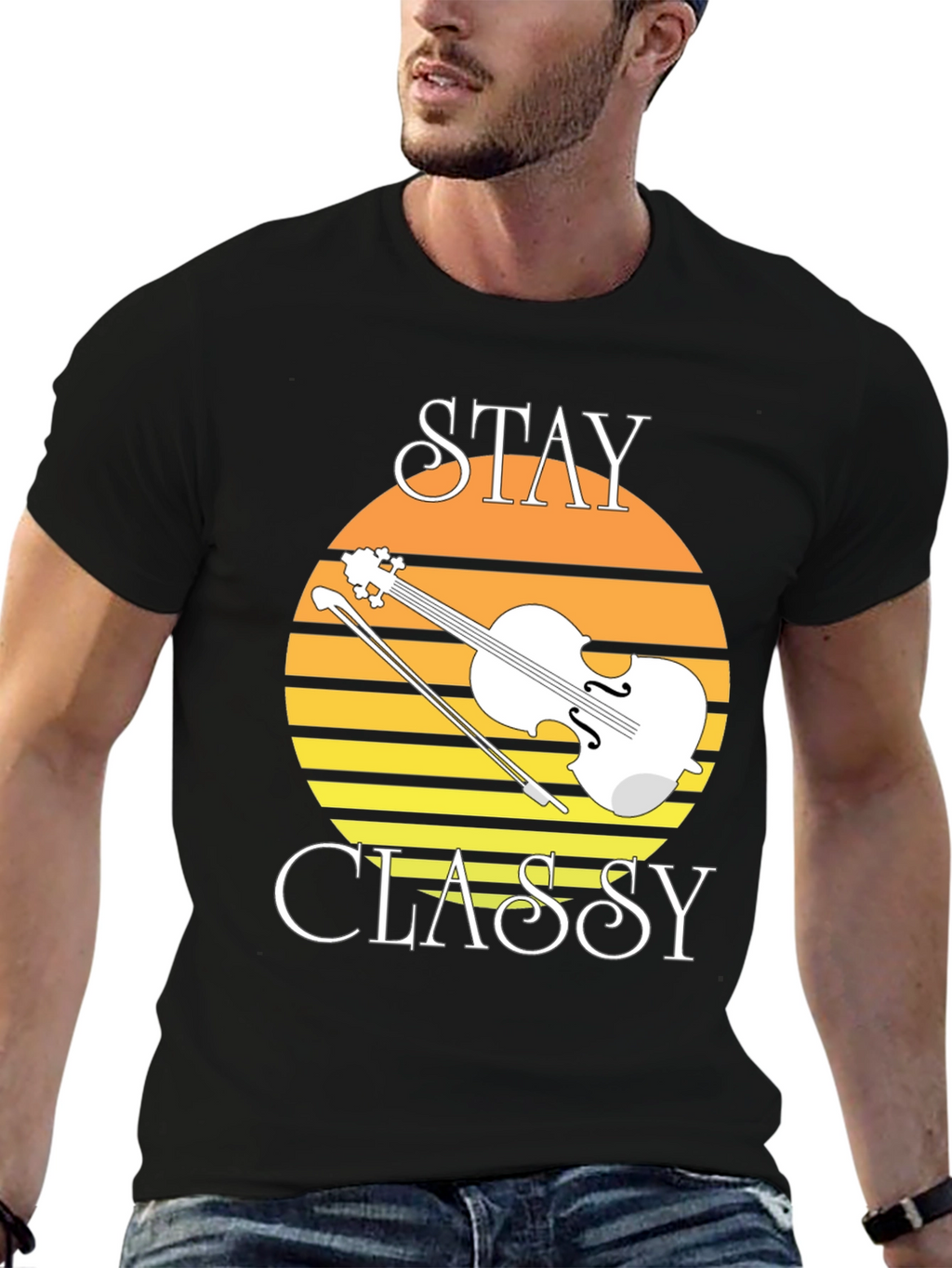 Stay Classy Violin Graphic Tee - Black Cotton T-Shirt