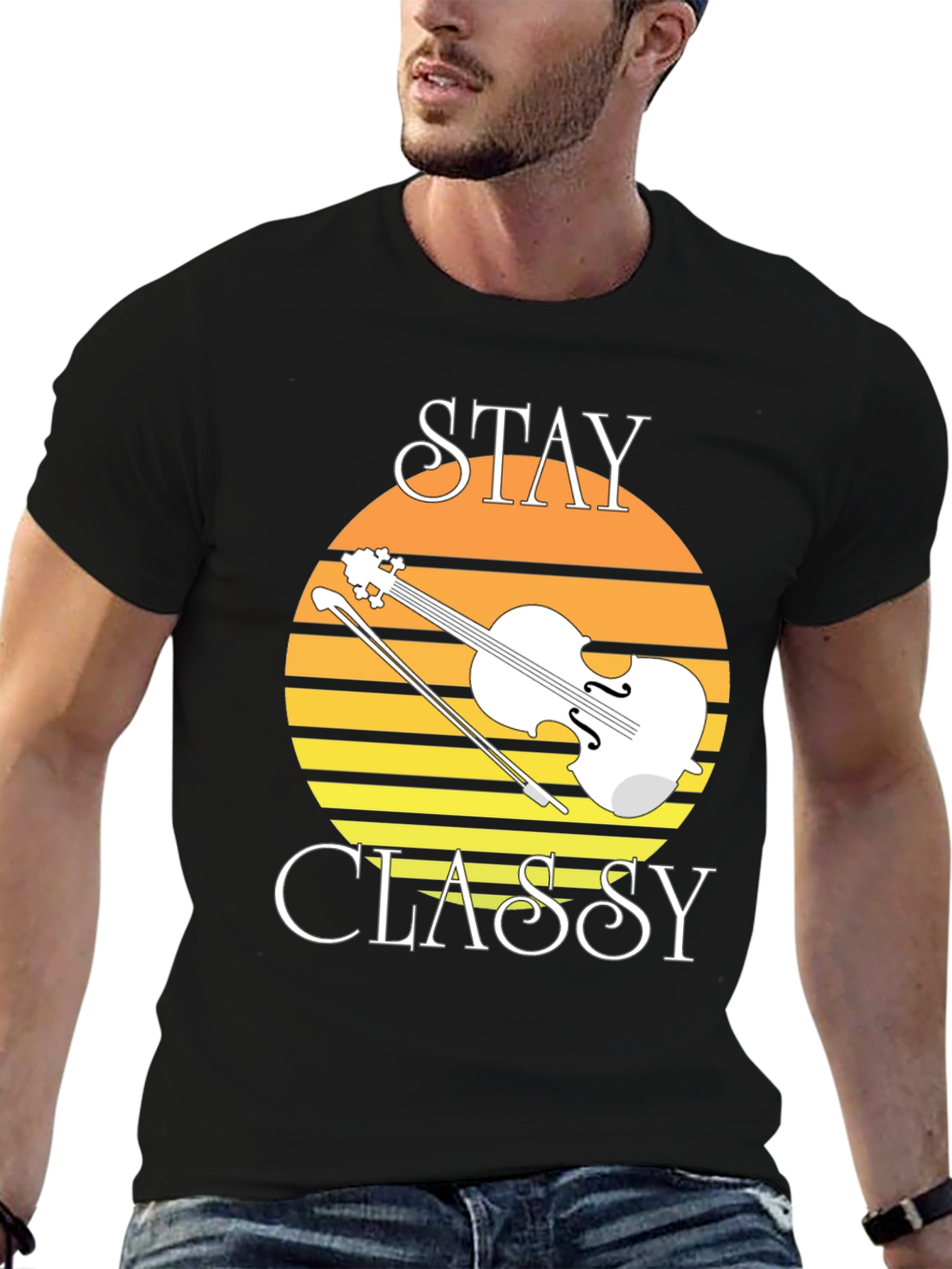 Stay Classy Violin Graphic Tee - Black Cotton T-Shirt