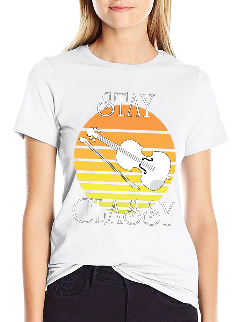 Stay Classy Violin Graphic Tee - Black Cotton T-Shirt