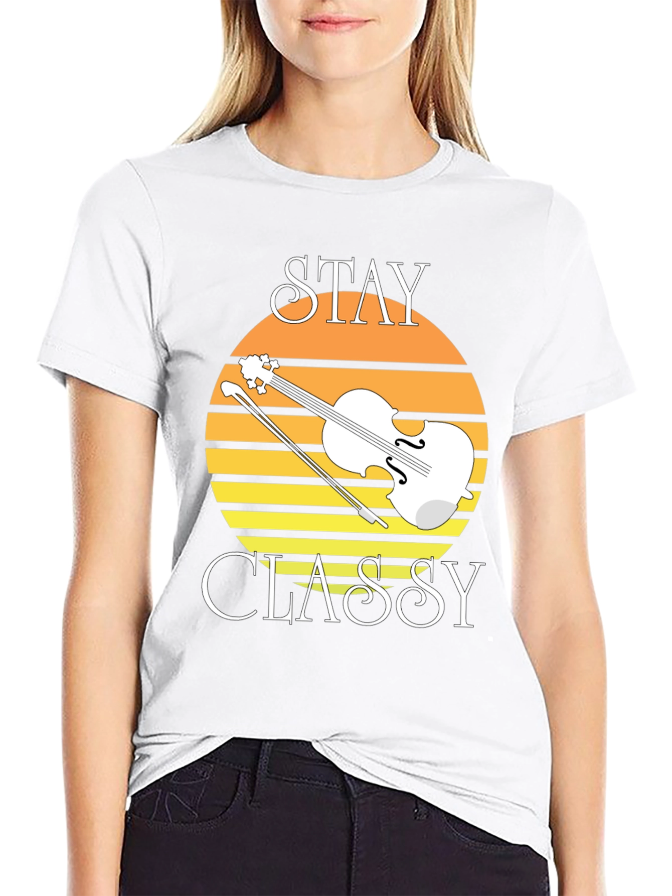 Stay Classy Violin Graphic Tee - Black Cotton T-Shirt