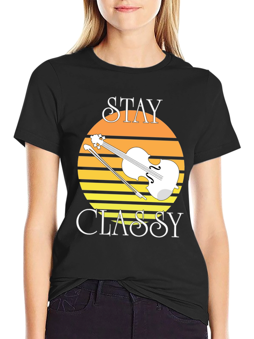 Stay Classy Violin Graphic Tee - Black Cotton T-Shirt