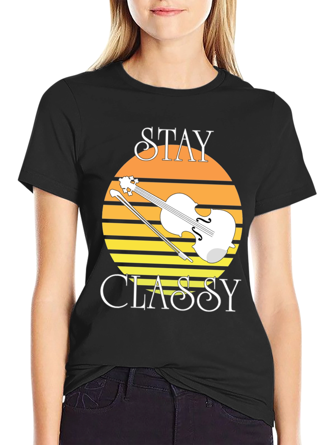 Stay Classy Violin Graphic Tee - Black Cotton T-Shirt
