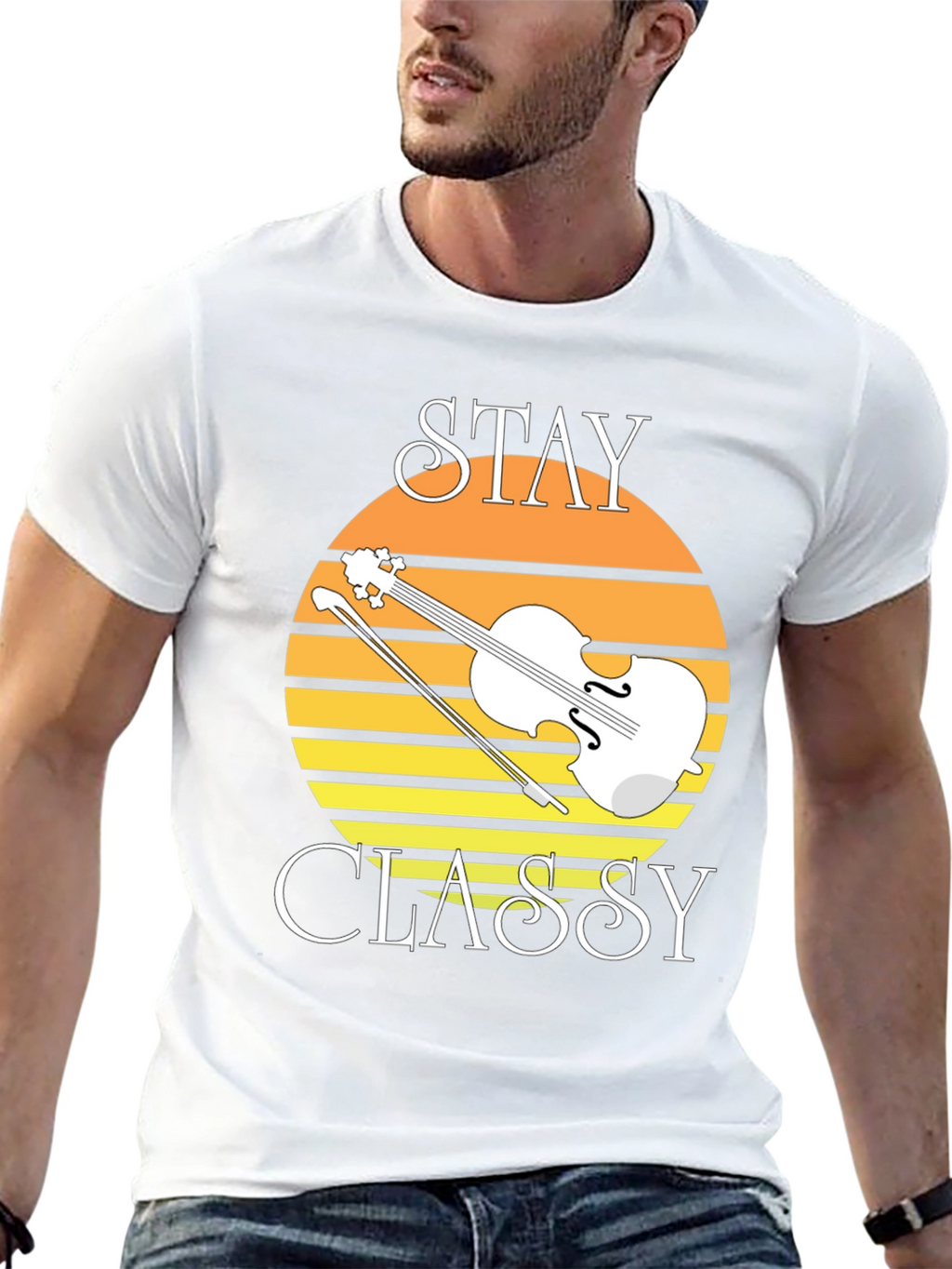 Stay Classy Violin Graphic Tee - Black Cotton T-Shirt