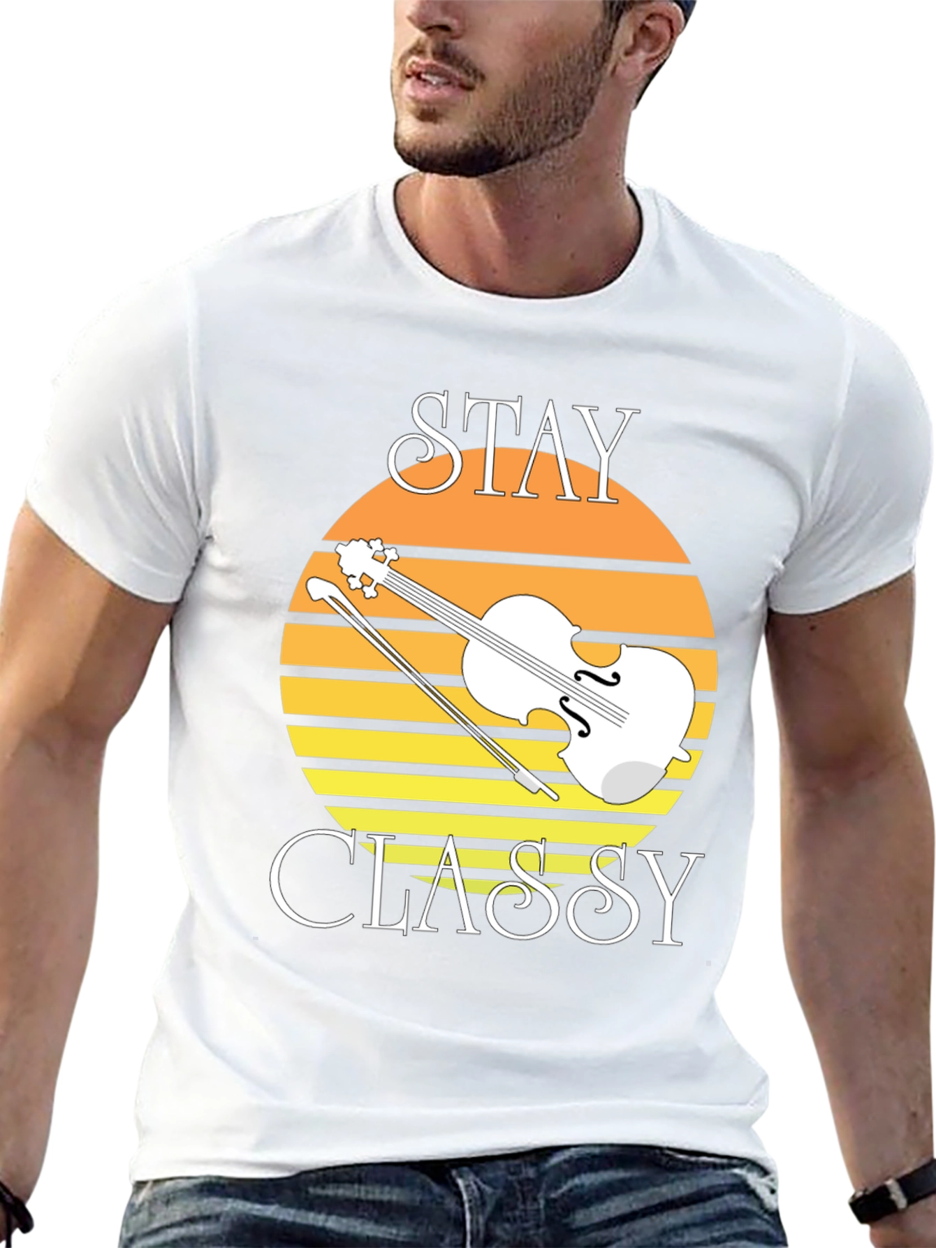 Stay Classy Violin Graphic Tee - Black Cotton T-Shirt