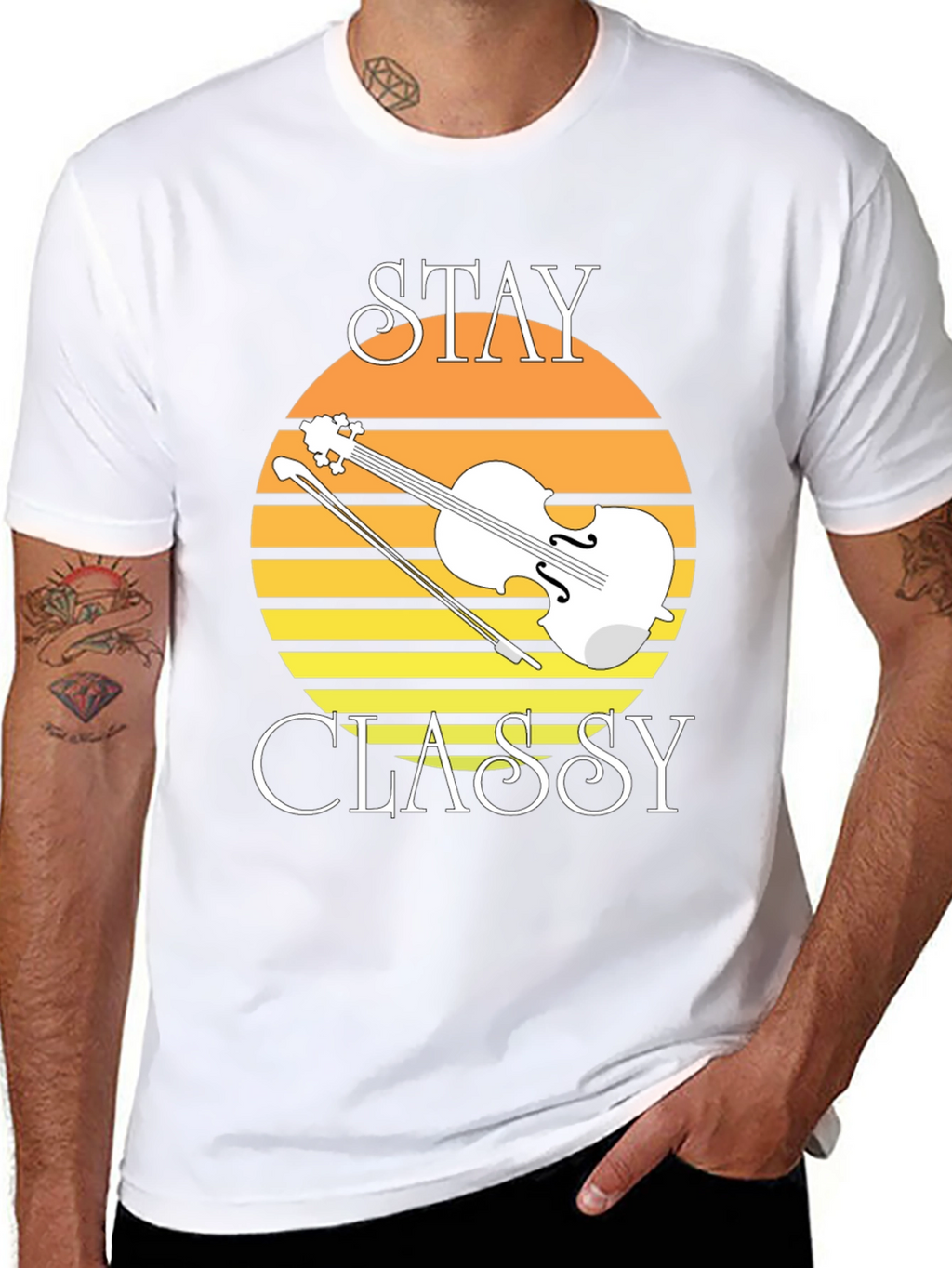 Stay Classy Violin Graphic Tee - Black Cotton T-Shirt