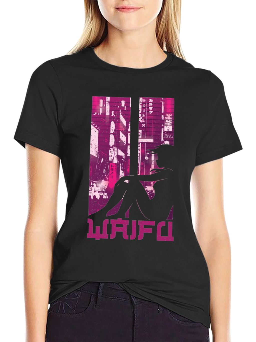 Waifu Black T-Shirt Anime Girl Graphic Tee