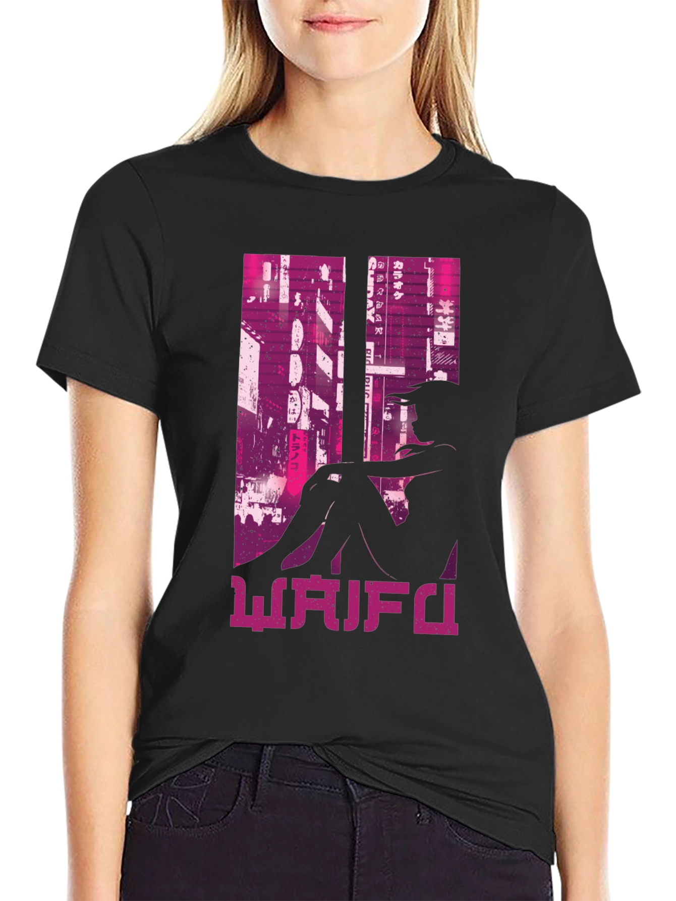 Waifu Black T-Shirt Anime Girl Graphic Tee