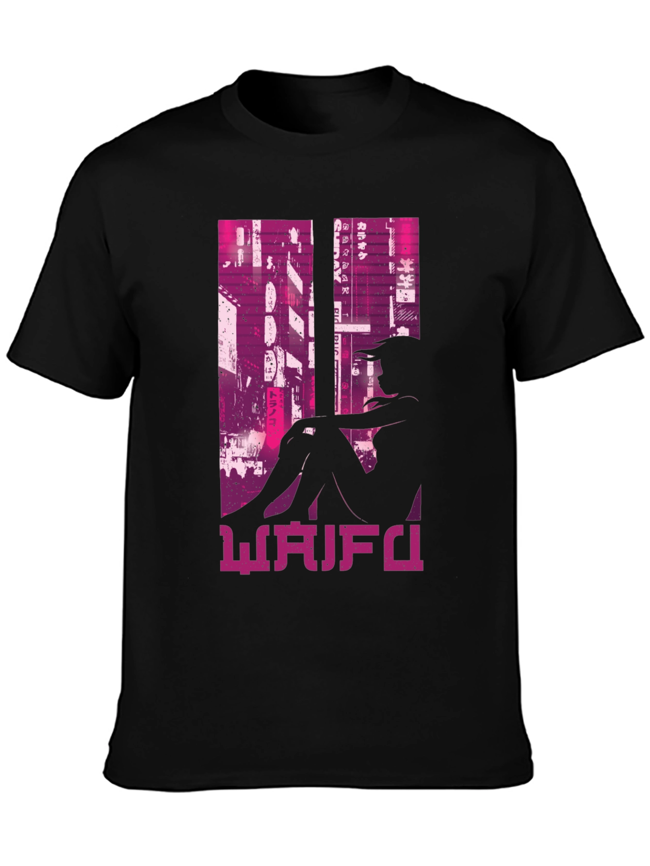 Waifu Black T-Shirt Anime Girl Graphic Tee