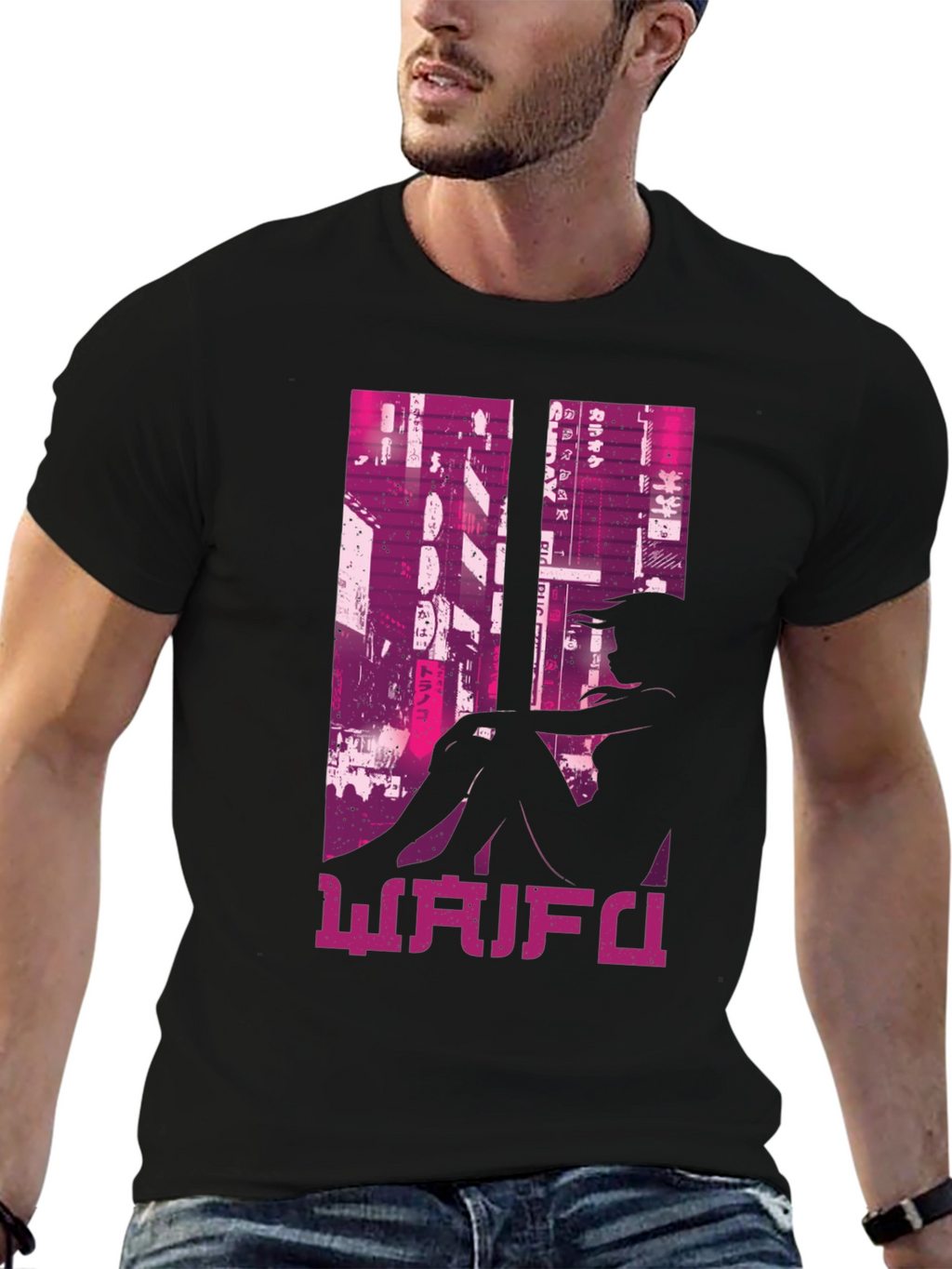 Waifu Black T-Shirt Anime Girl Graphic Tee