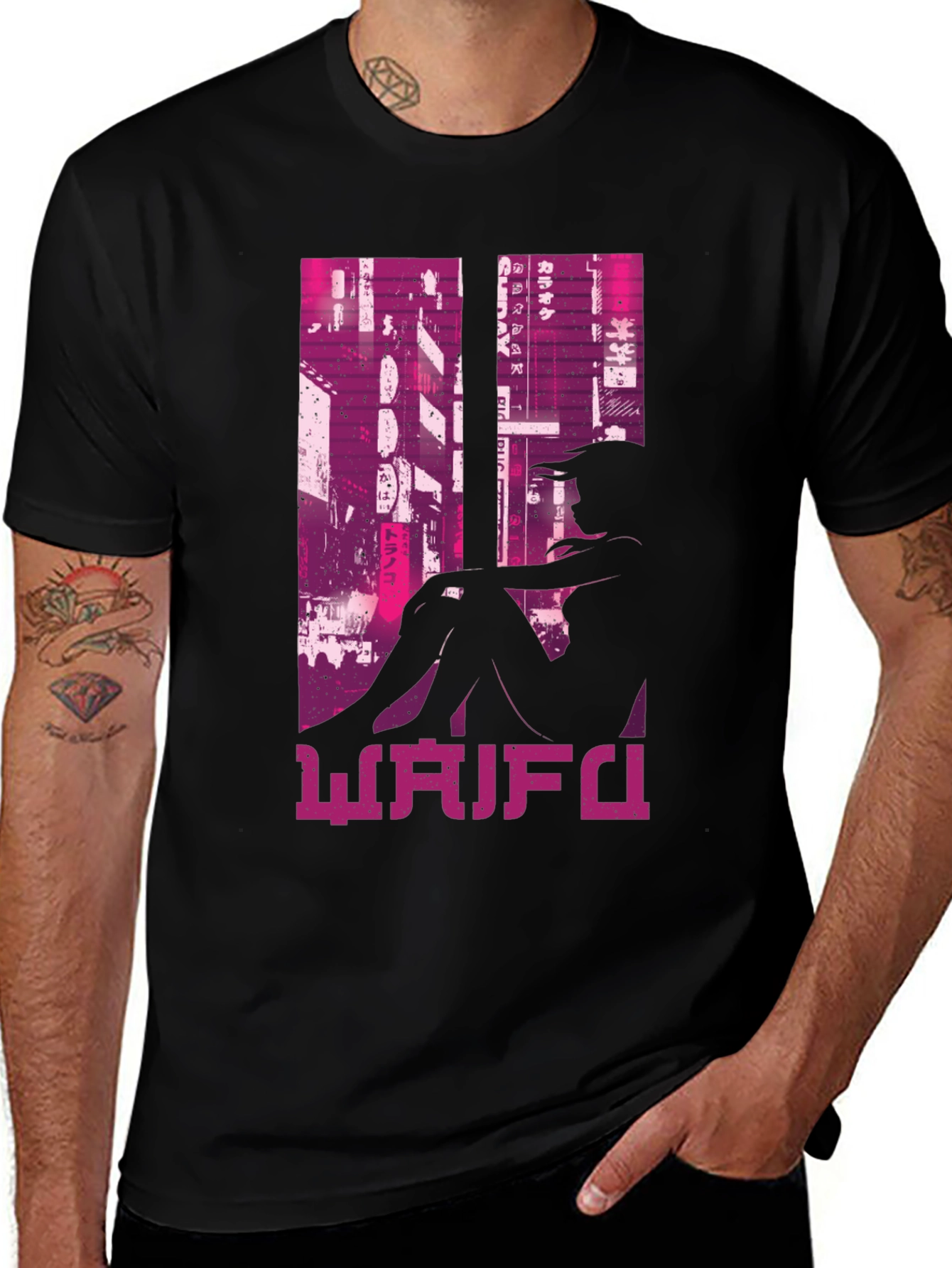 Waifu Black T-Shirt Anime Girl Graphic Tee