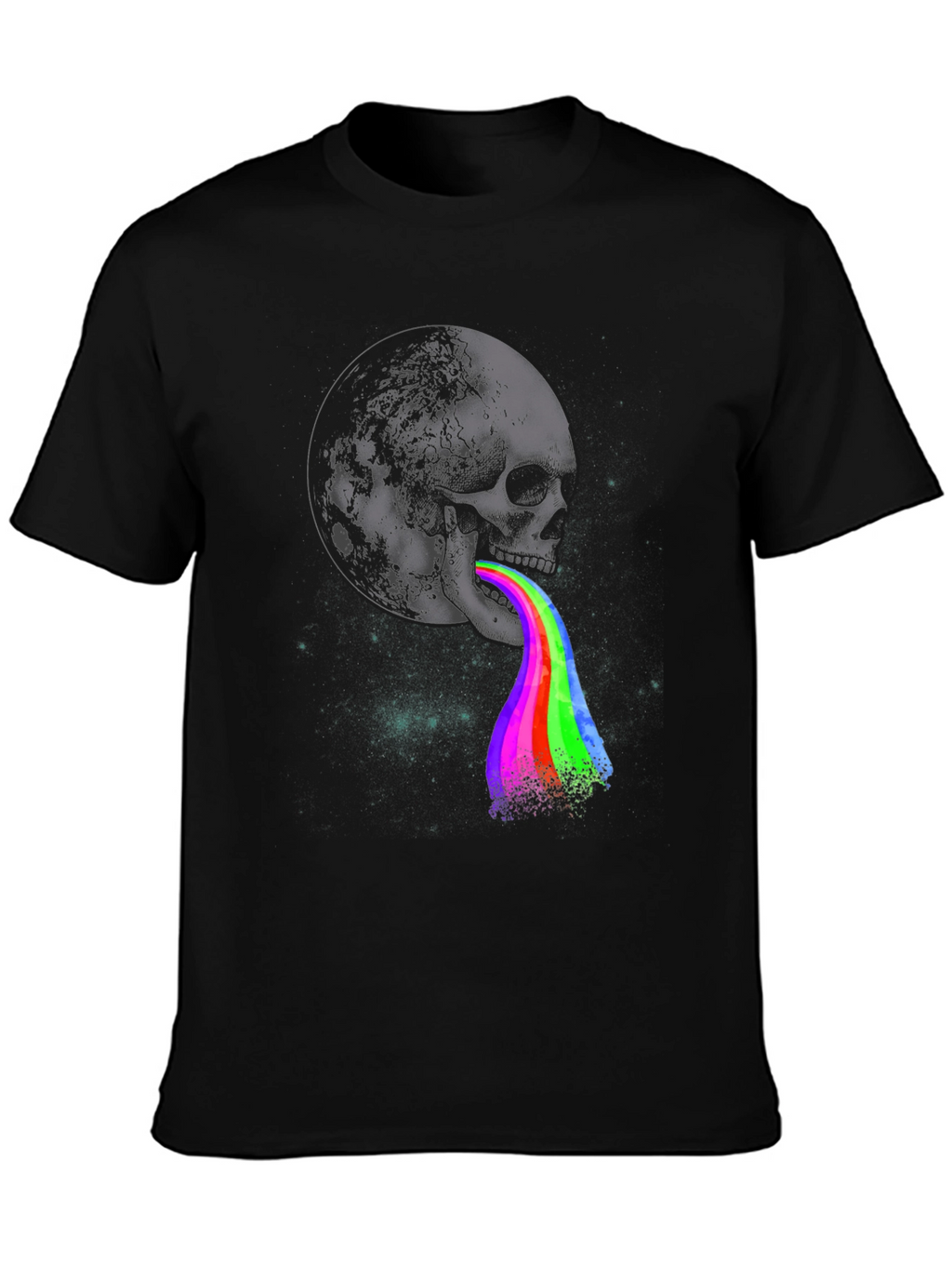 Moon Skull Rainbow Vomit Graphic Tee