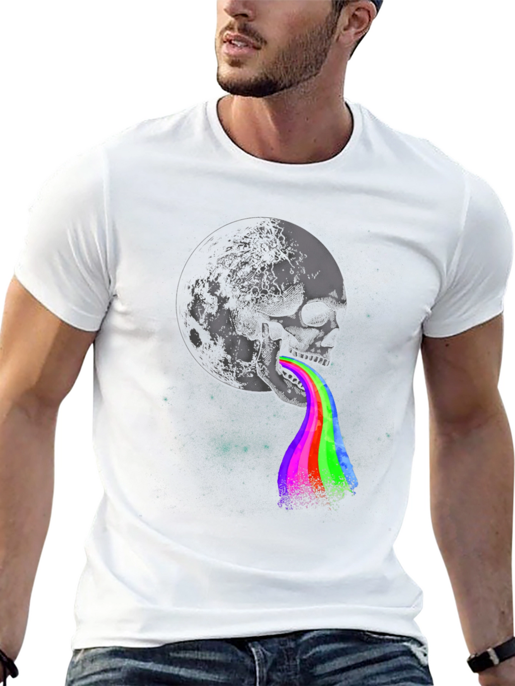 Moon Skull Rainbow Vomit Graphic Tee