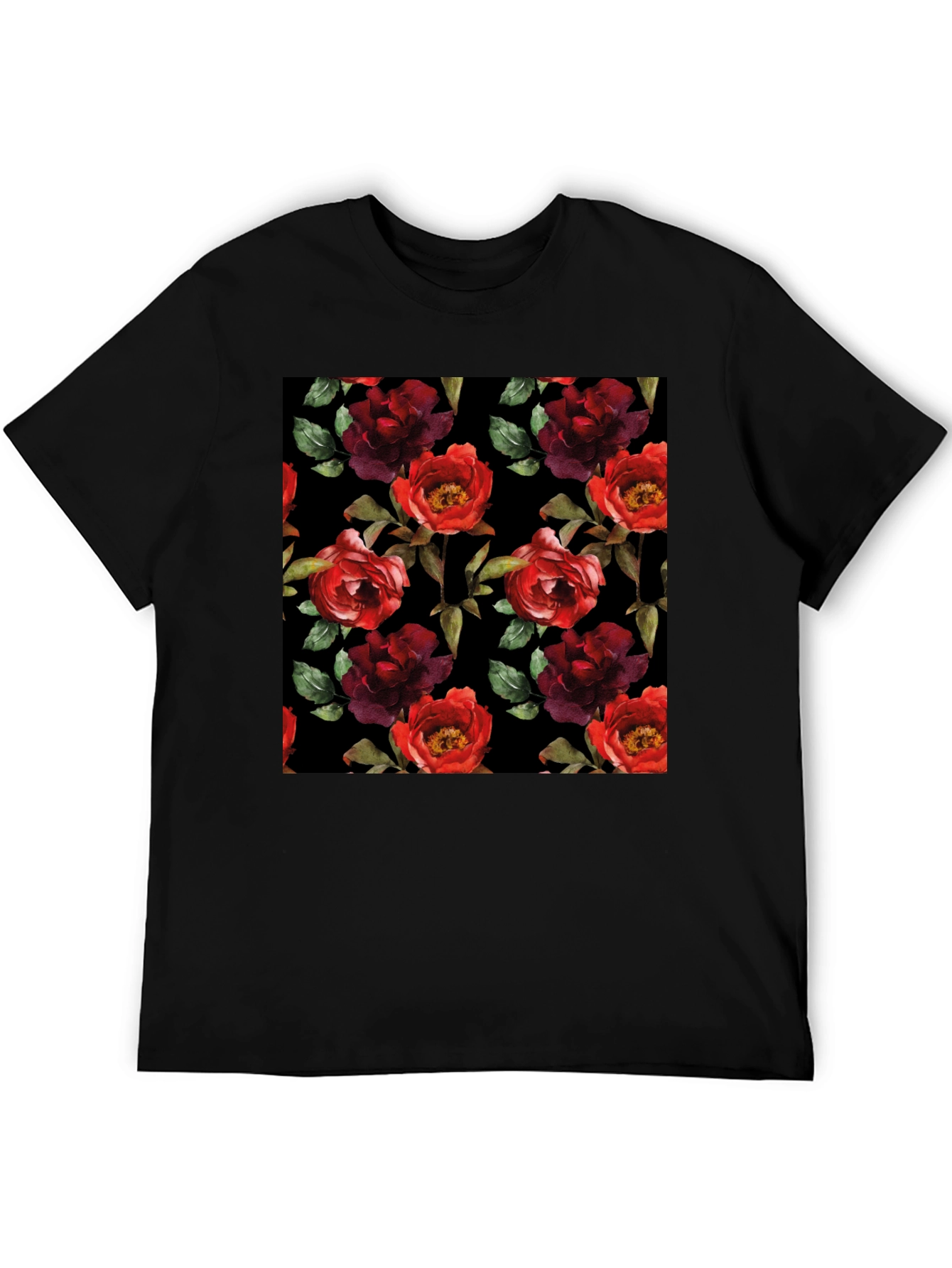 Floral Pattern Black T-Shirt