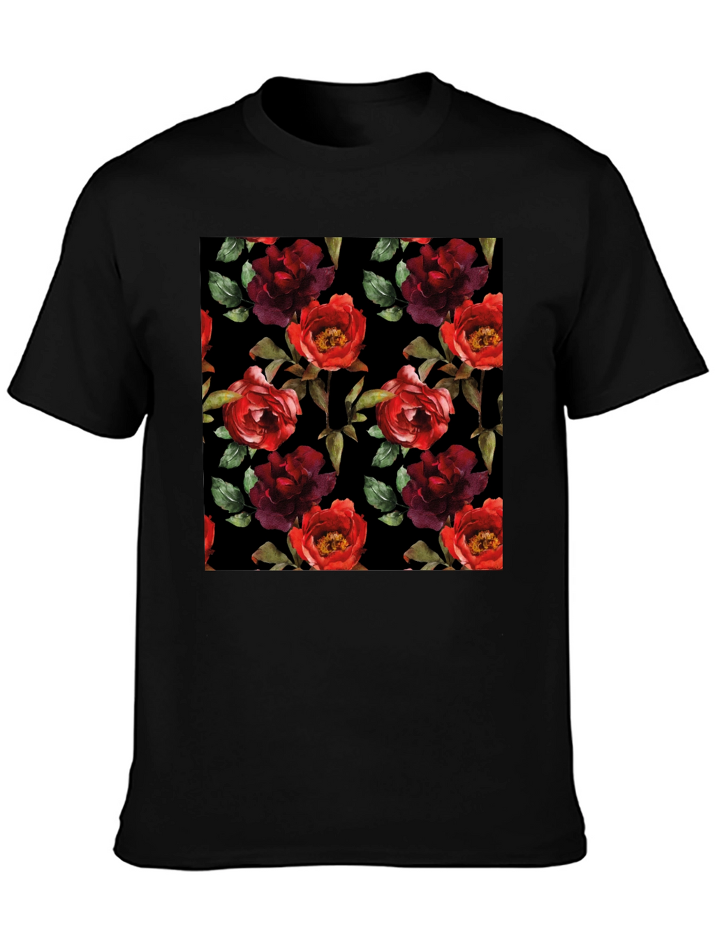 Floral Pattern Black T-Shirt