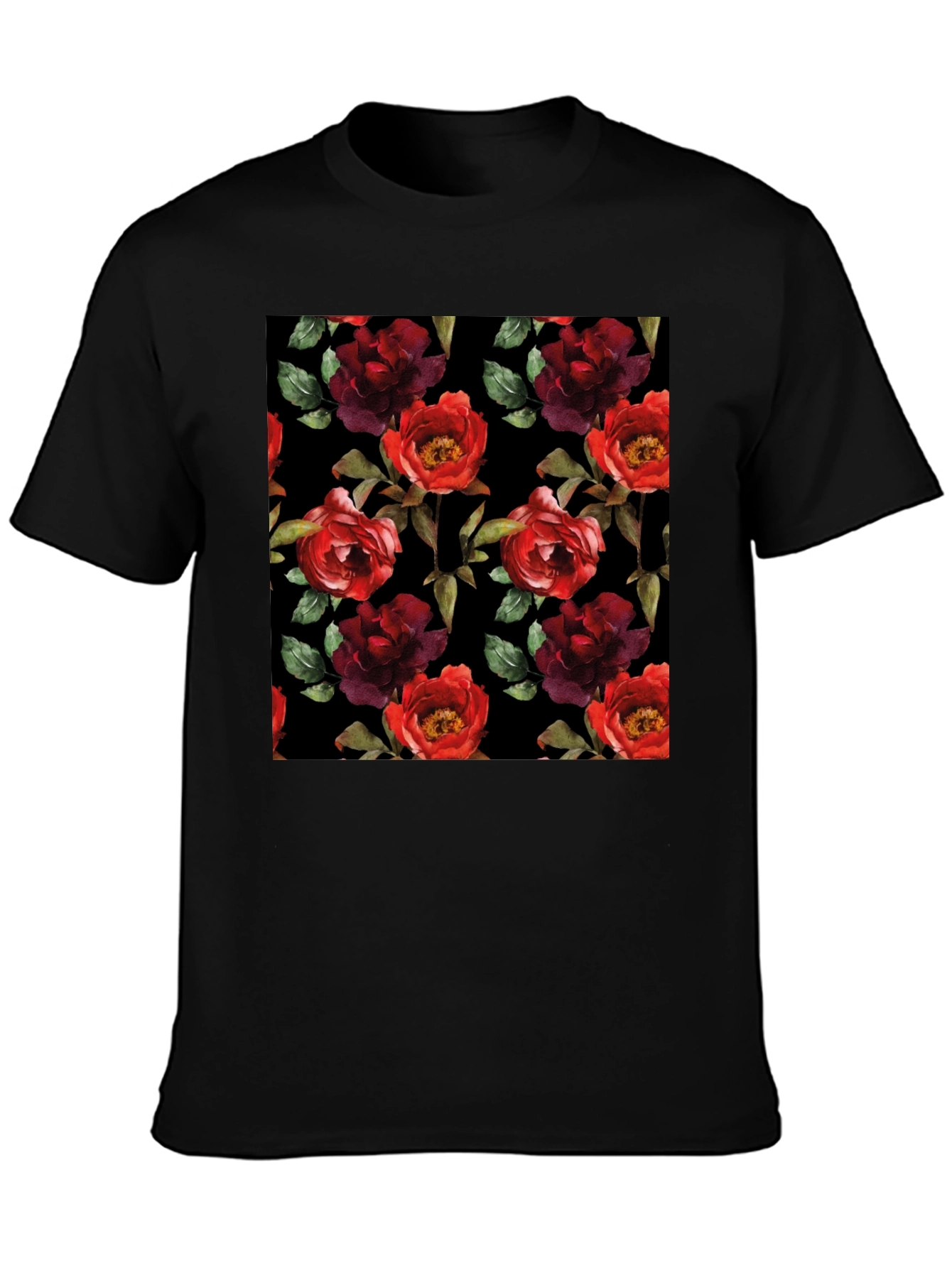 Floral Pattern Black T-Shirt