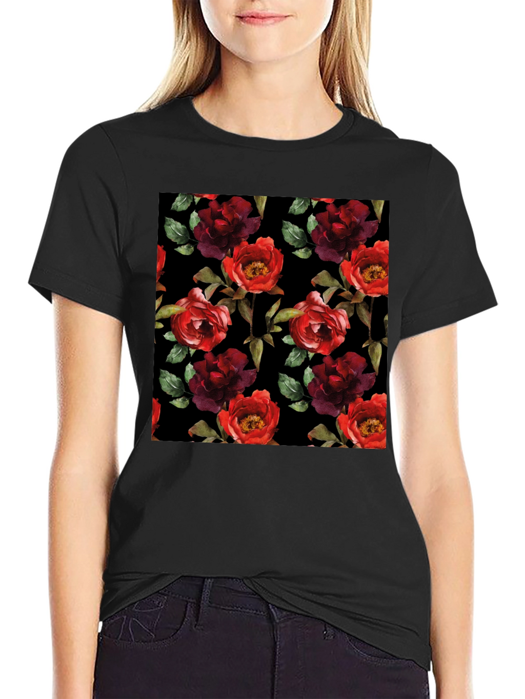 Floral Pattern Black T-Shirt