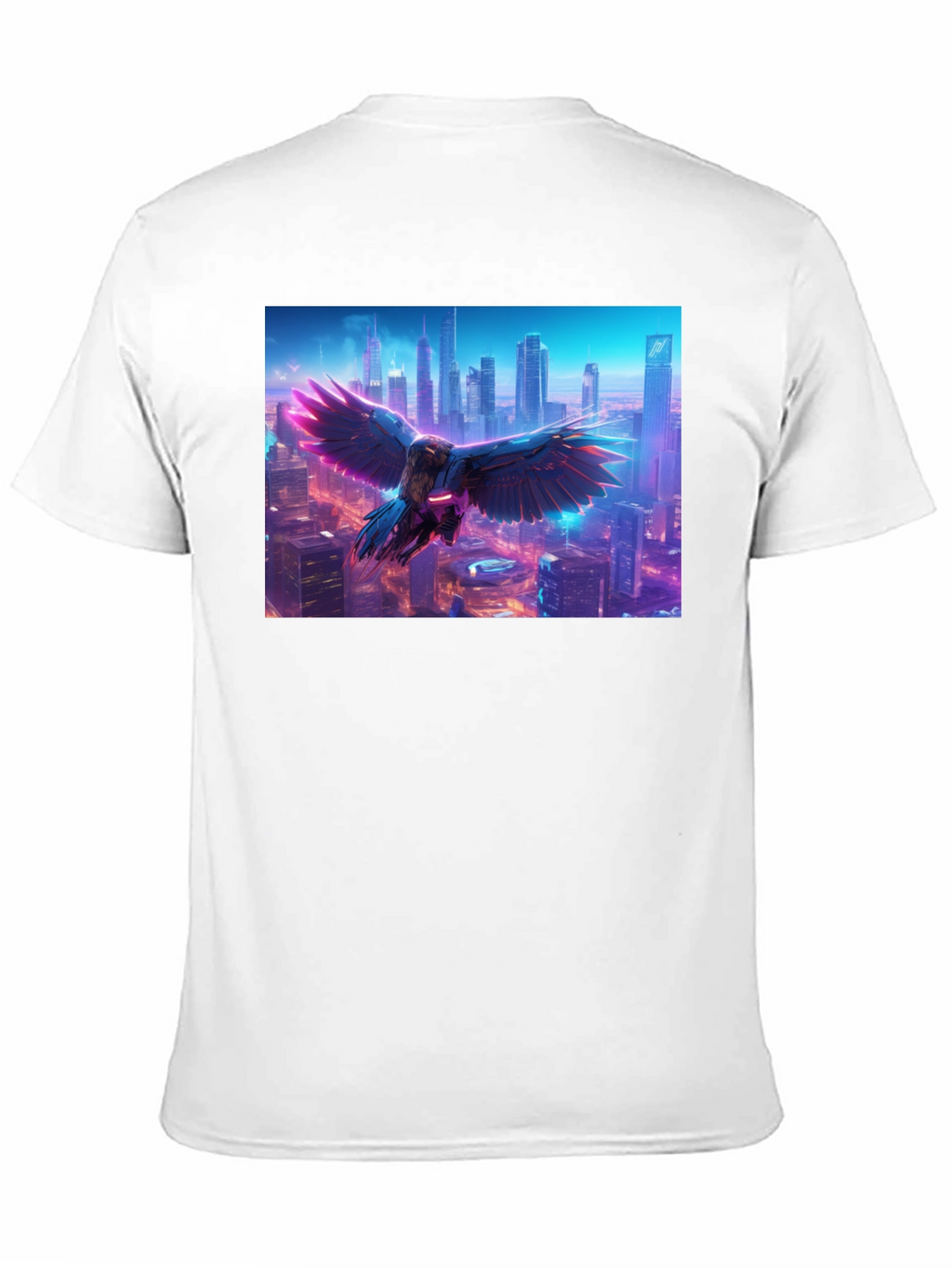 Cyberpunk Bird Cityscape Graphic Tee - Black