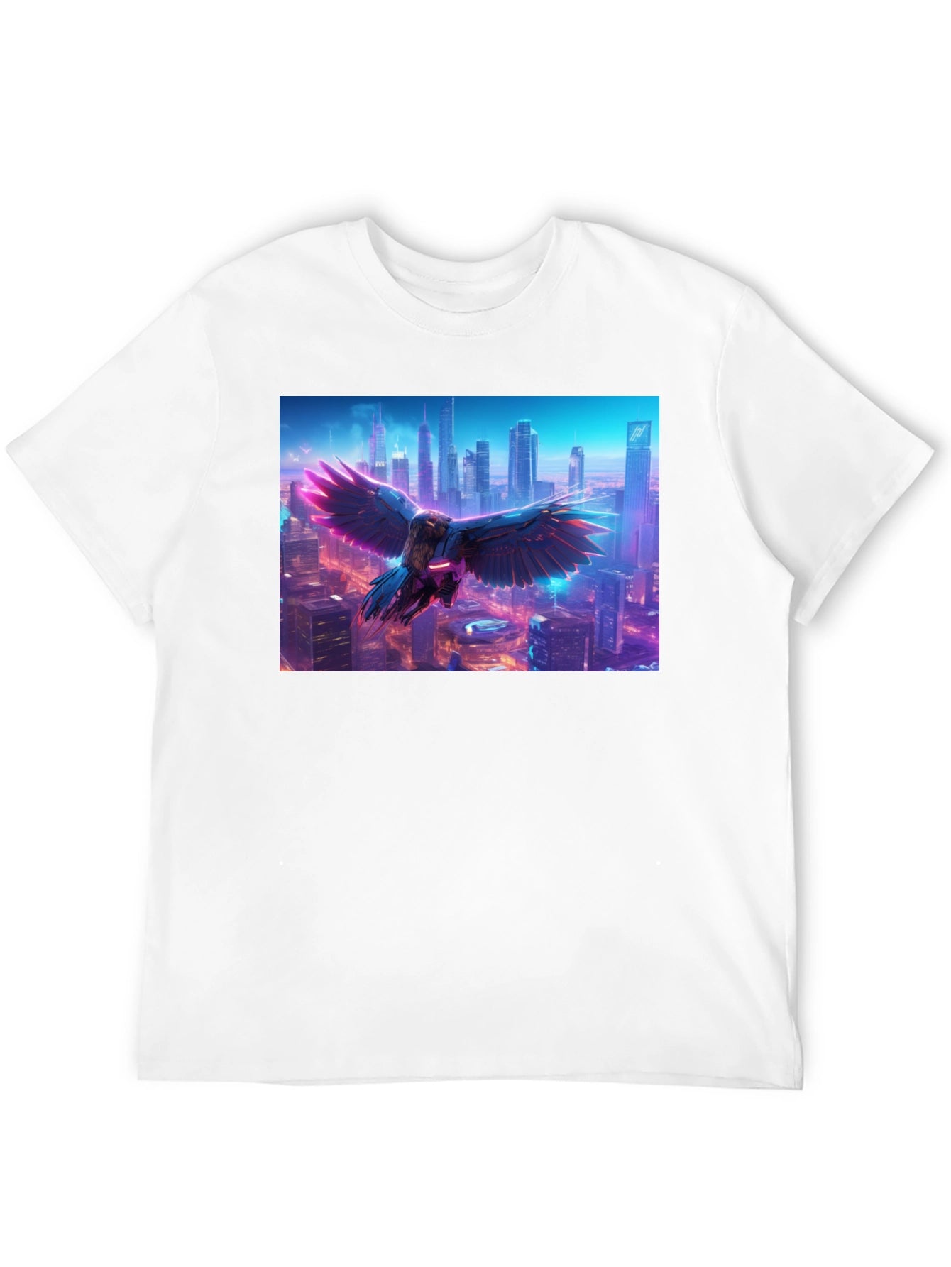 Cyberpunk Bird Cityscape Graphic Tee - Black