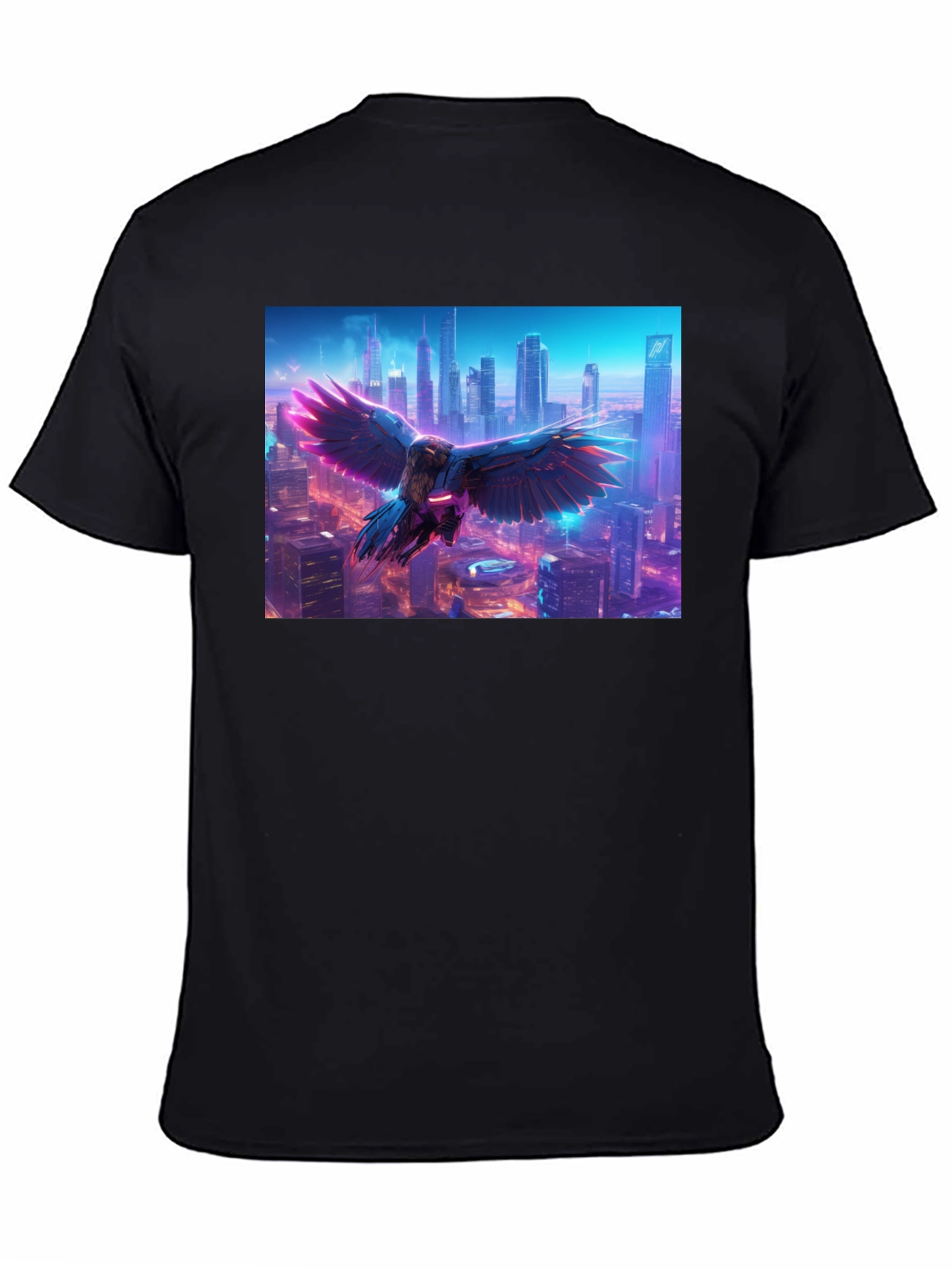 Cyberpunk Bird Cityscape Graphic Tee - Black