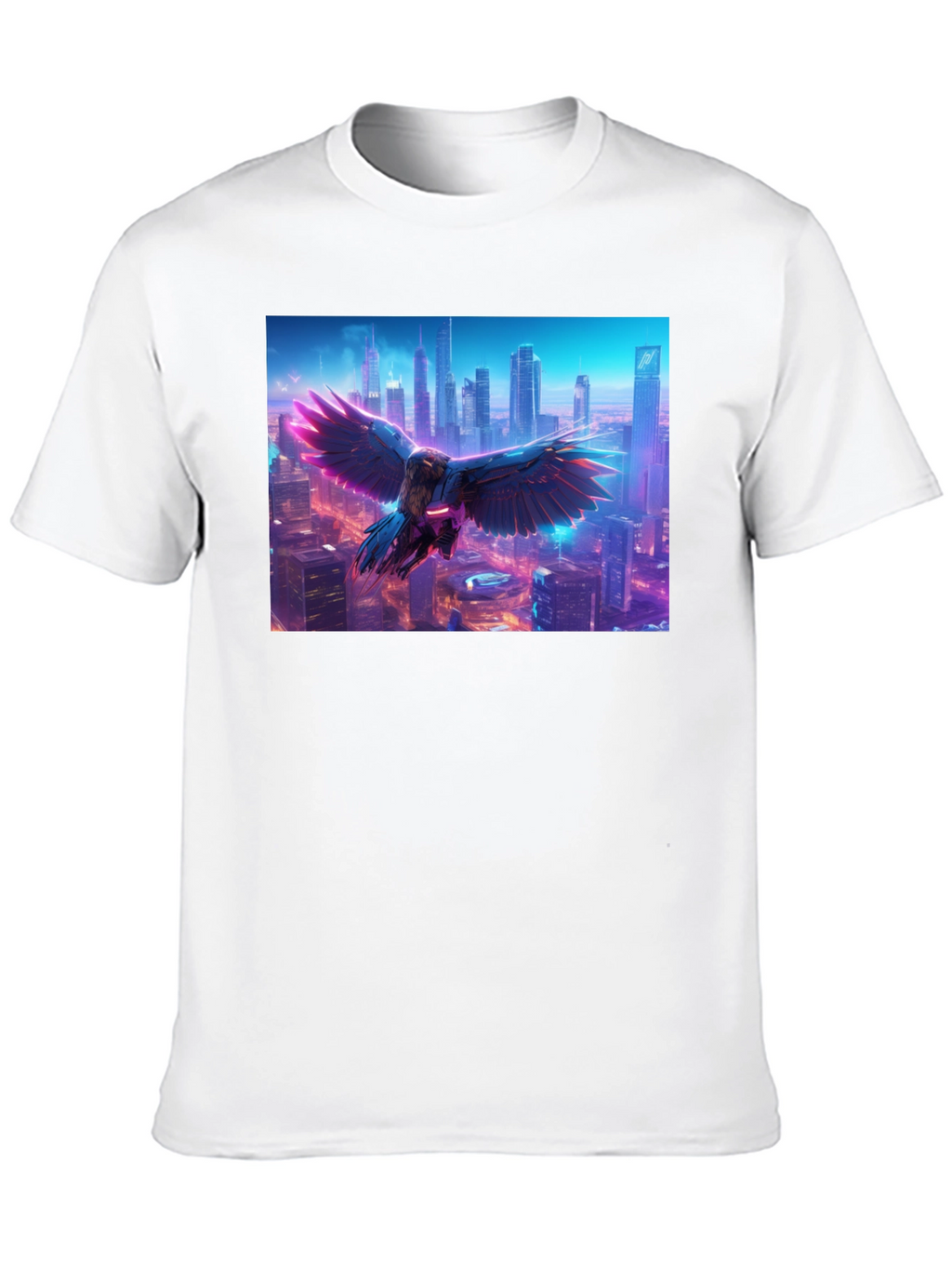 Cyberpunk Bird Cityscape Graphic Tee - Black