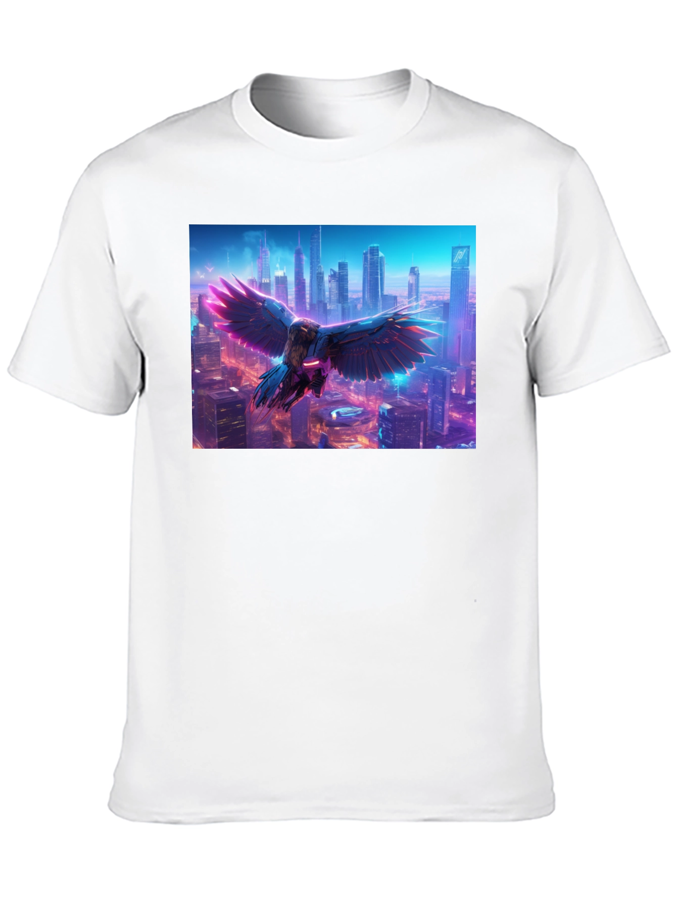 Cyberpunk Bird Cityscape Graphic Tee - Black
