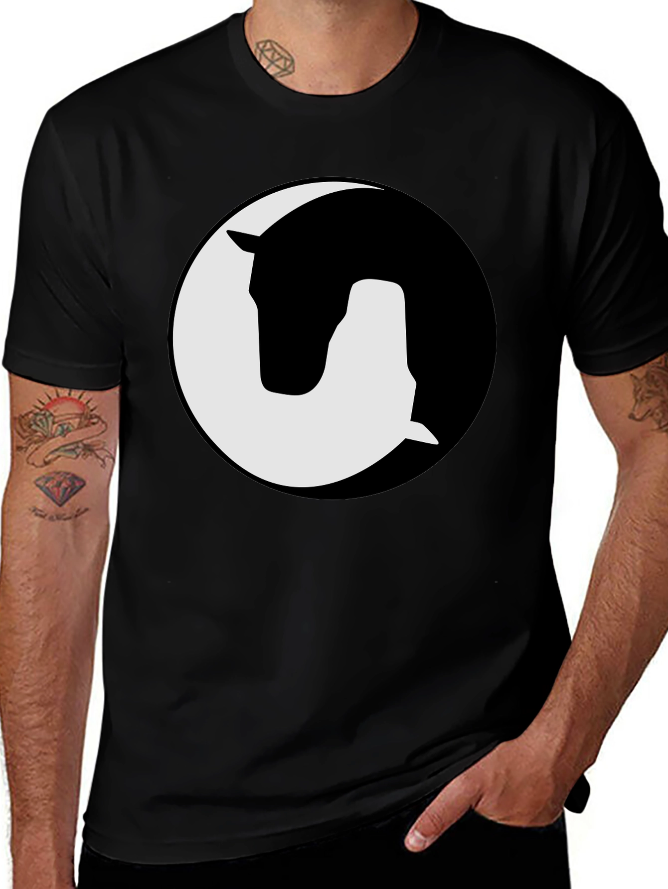 Yin Yang Horse Graphic Tee - Mens Black T-Shirt