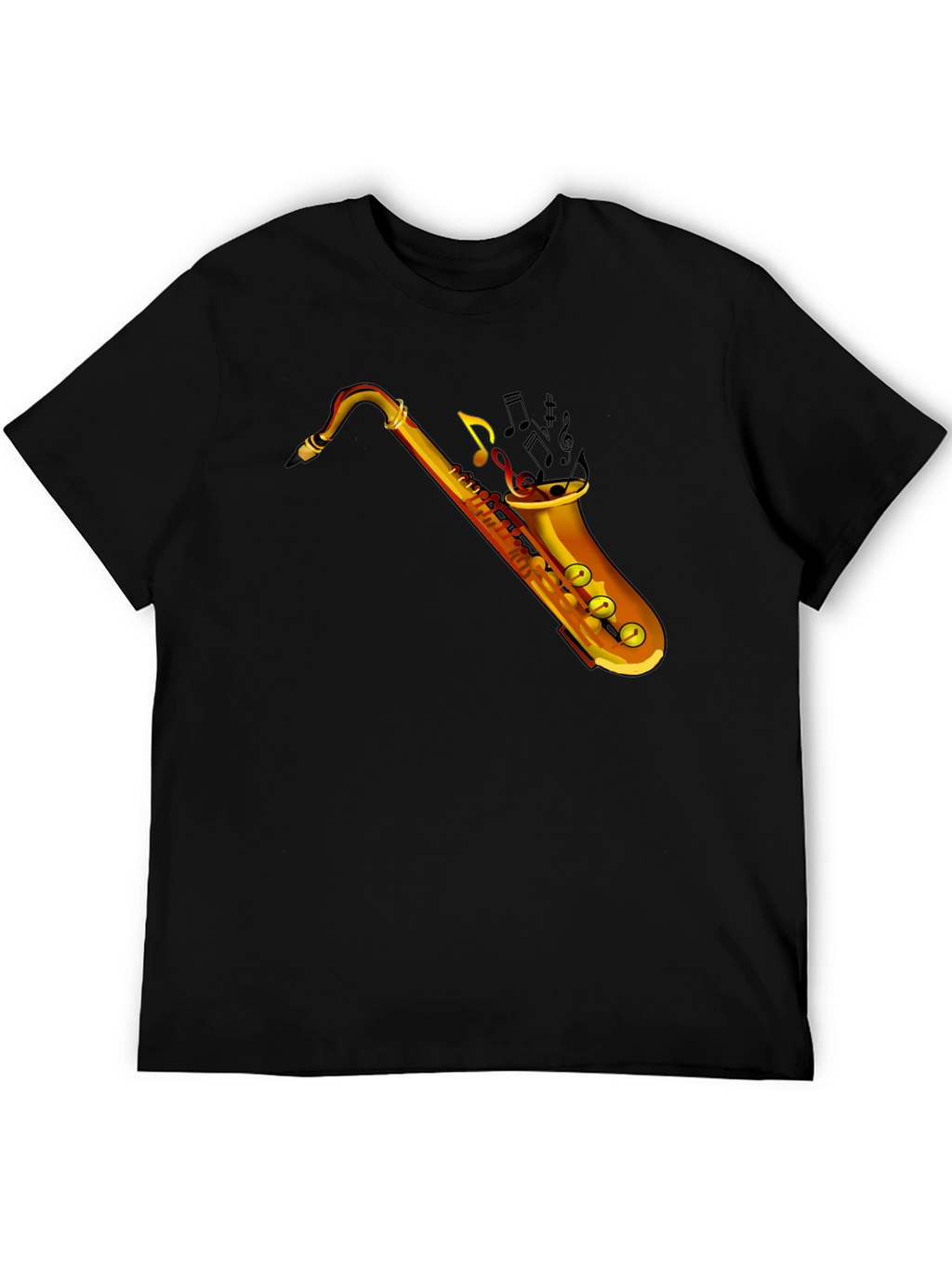 Saxophone Music Notes Graphic Black T-Shirt