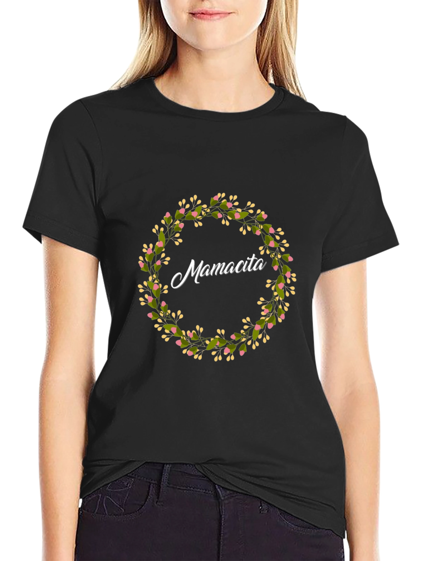 Mamacita Floral Wreath Graphic T-Shirt - Trendy Casual Tee