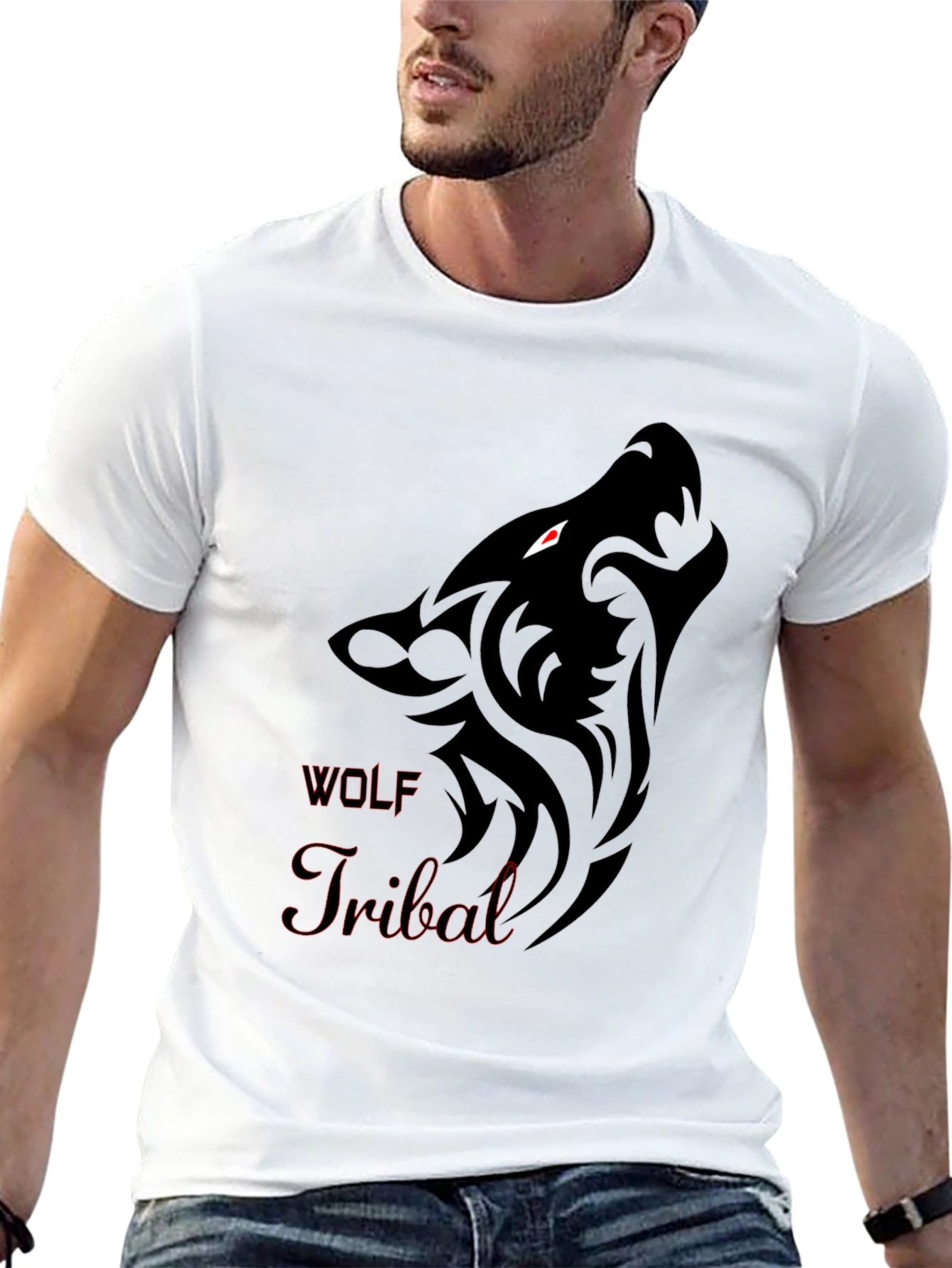 Tribal Wolf Graphic T-Shirt - Bold Design