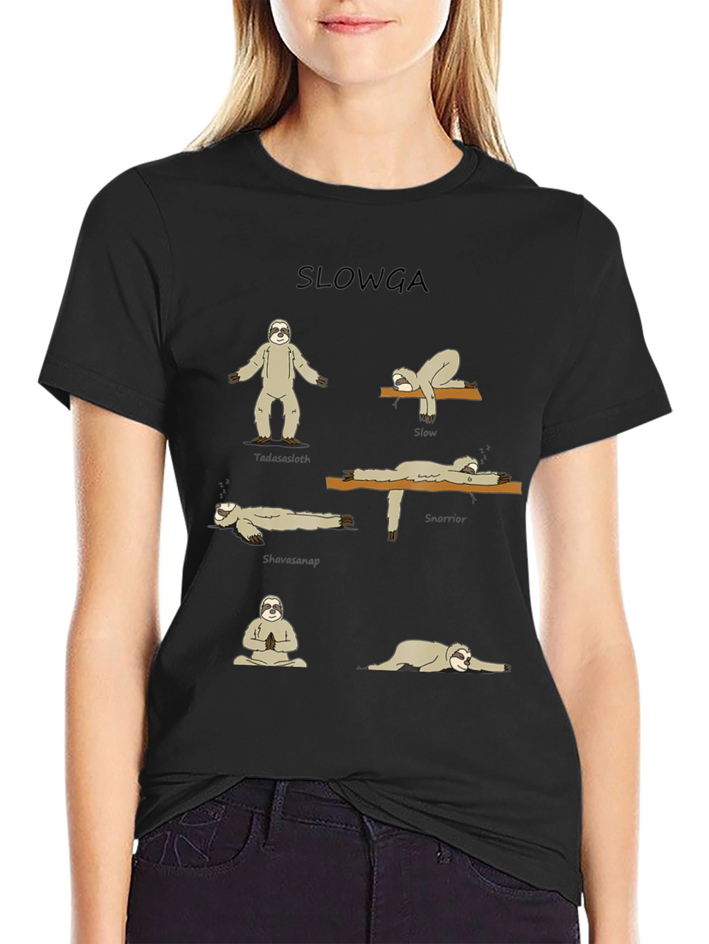 Slowga Black T-Shirt - Sloth Yoga Poses