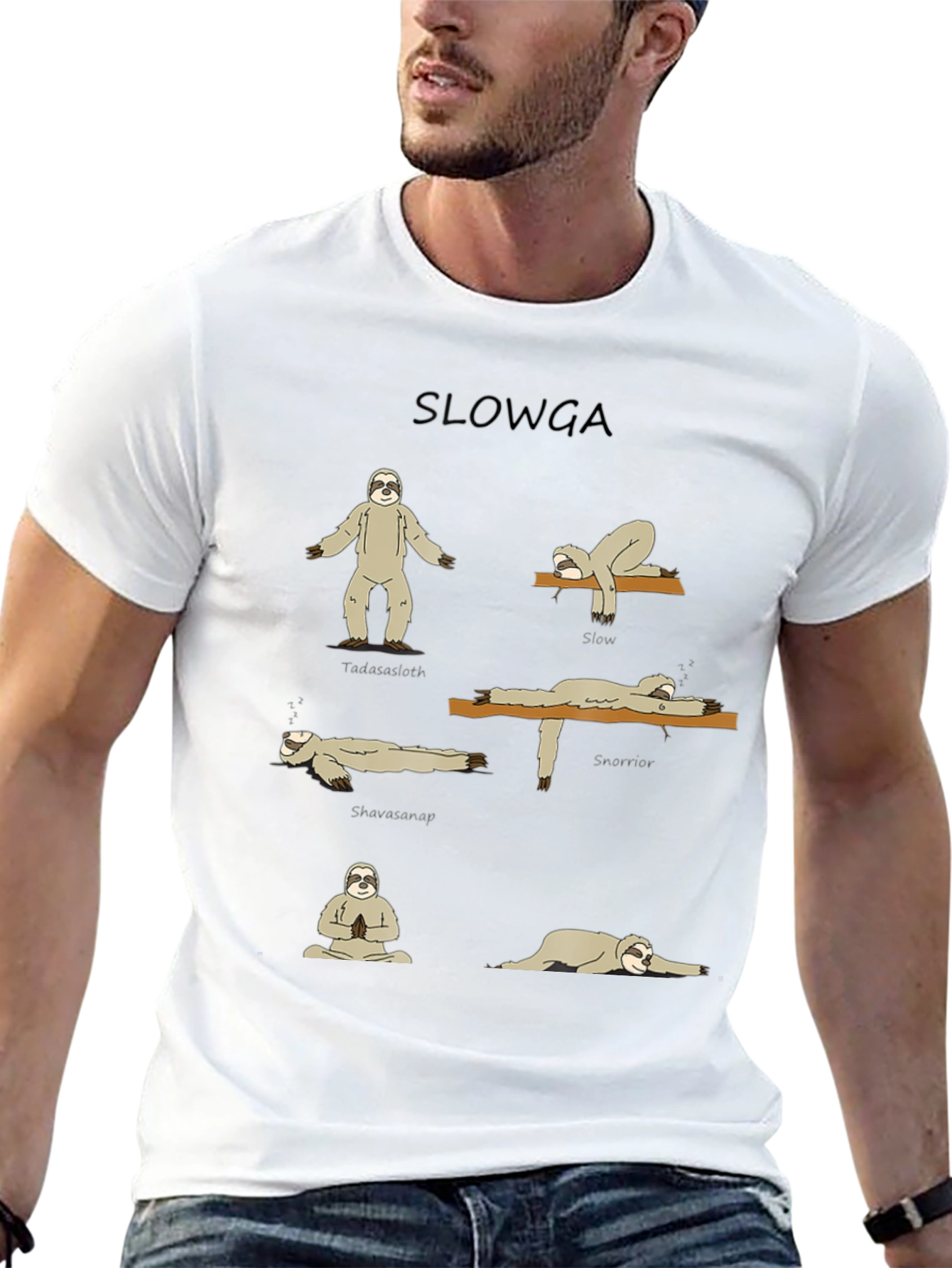 Slowga Black T-Shirt - Sloth Yoga Poses