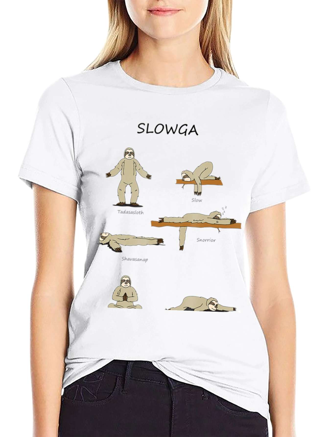 Slowga Black T-Shirt - Sloth Yoga Poses