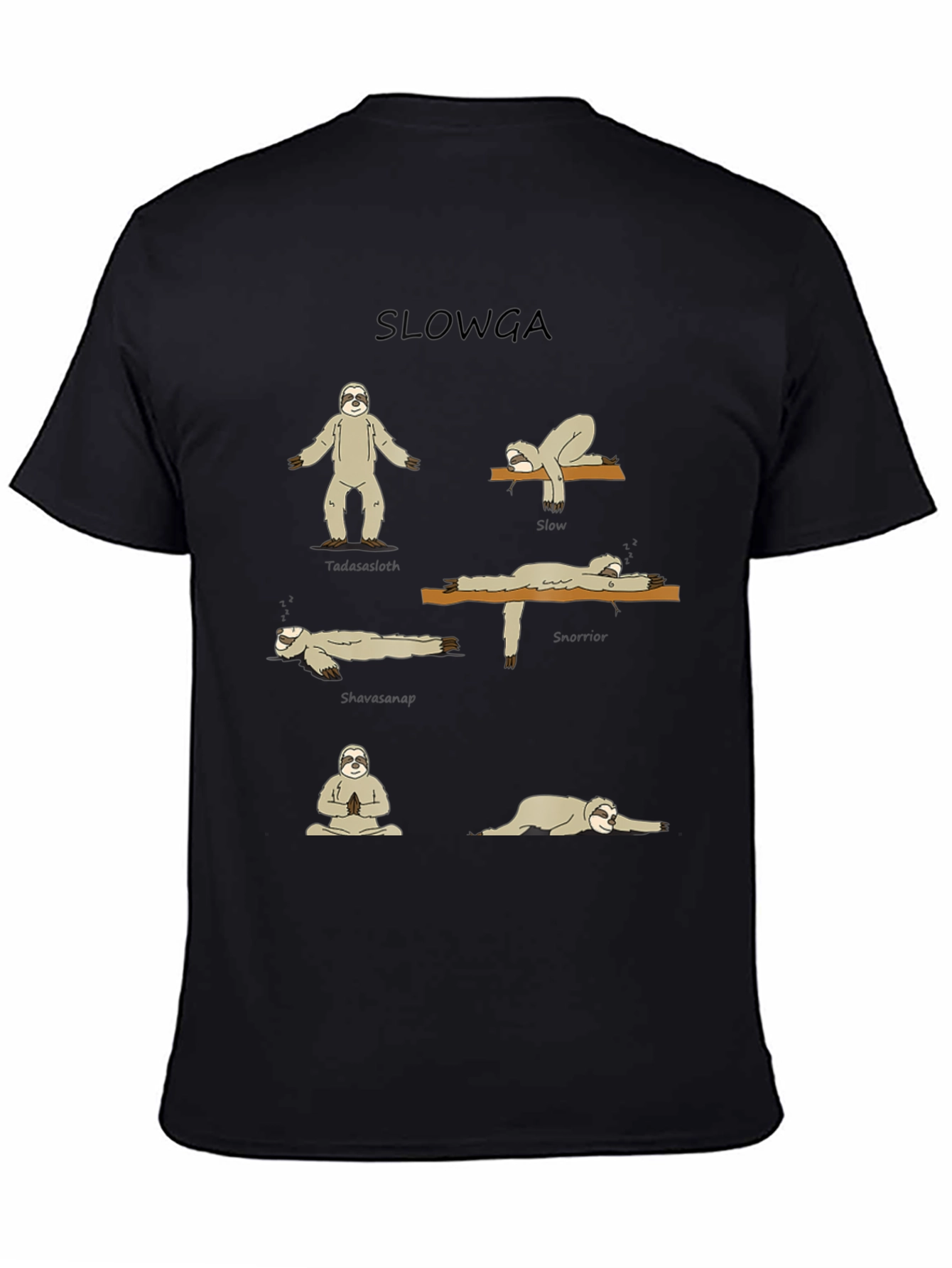 Slowga Black T-Shirt - Sloth Yoga Poses