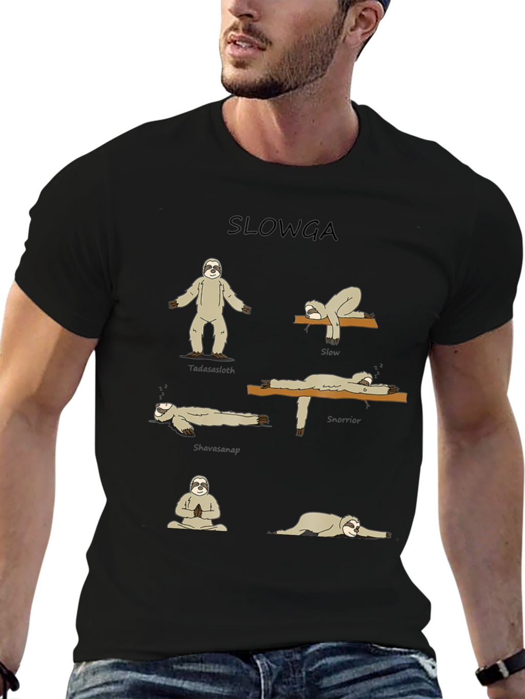 Slowga Black T-Shirt - Sloth Yoga Poses