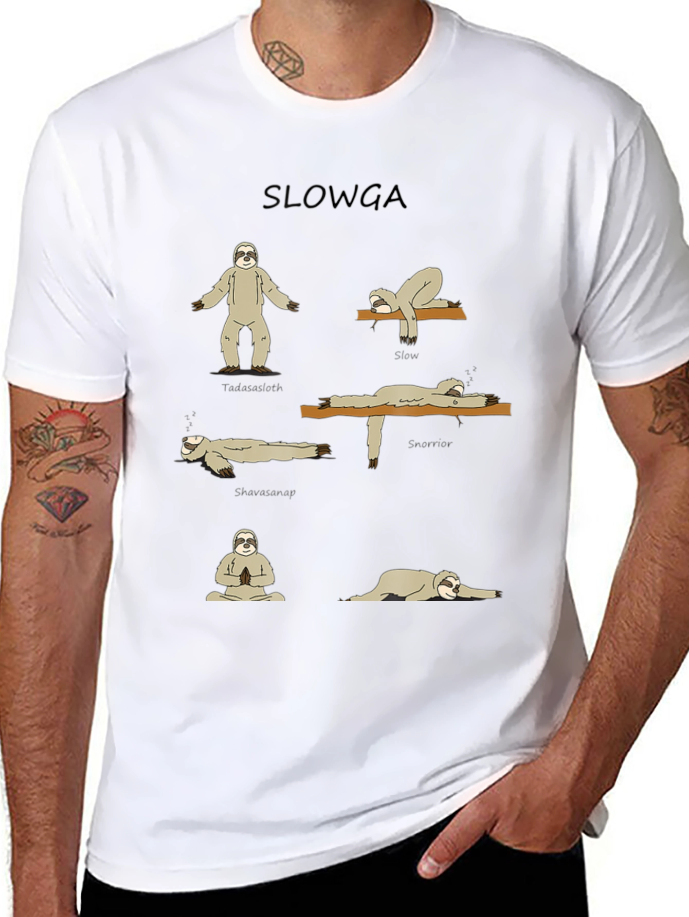 Slowga Black T-Shirt - Sloth Yoga Poses
