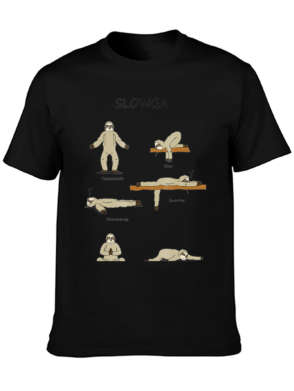 Slowga Black T-Shirt - Sloth Yoga Poses