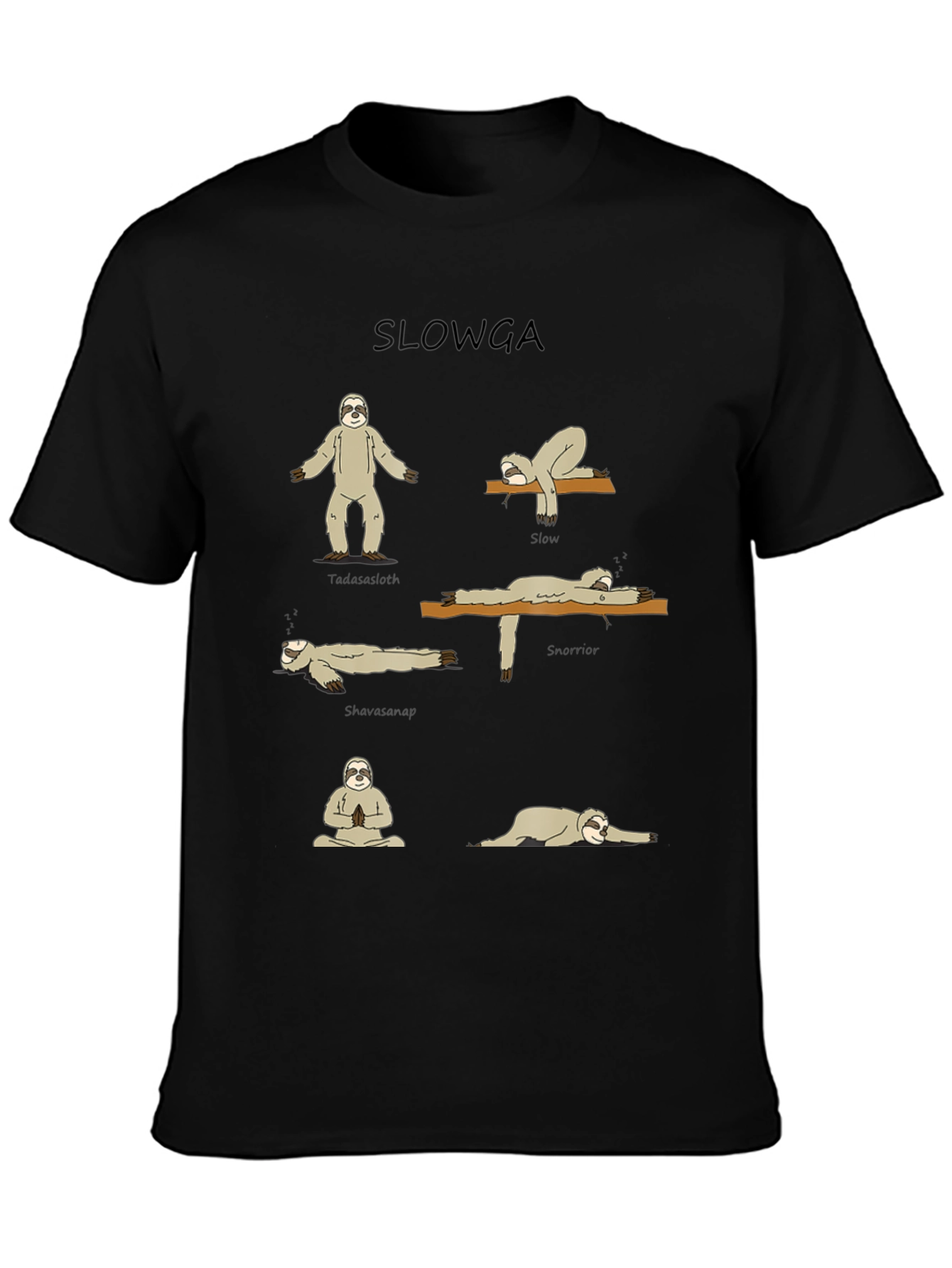 Slowga Black T-Shirt - Sloth Yoga Poses