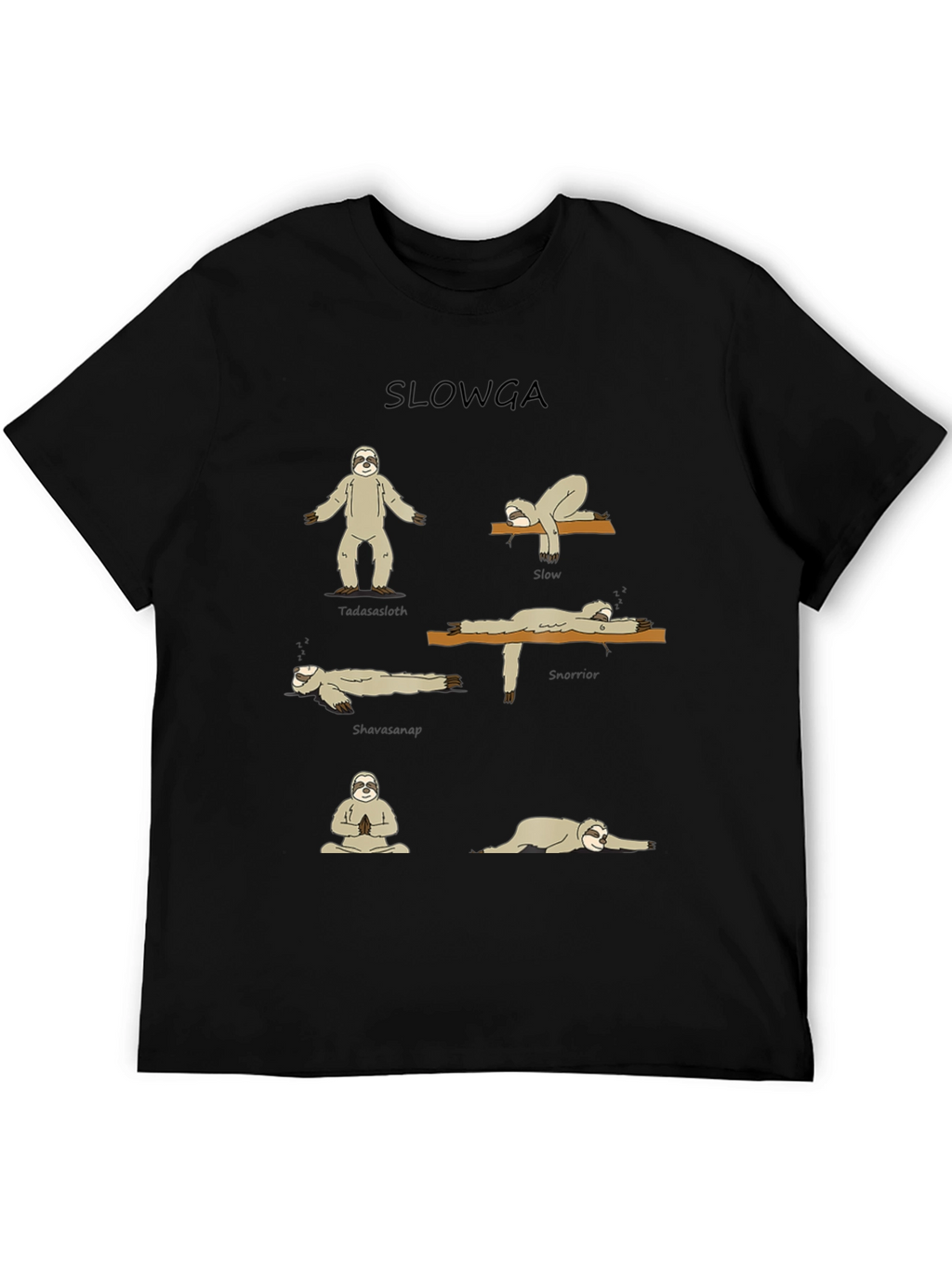 Slowga Black T-Shirt - Sloth Yoga Poses