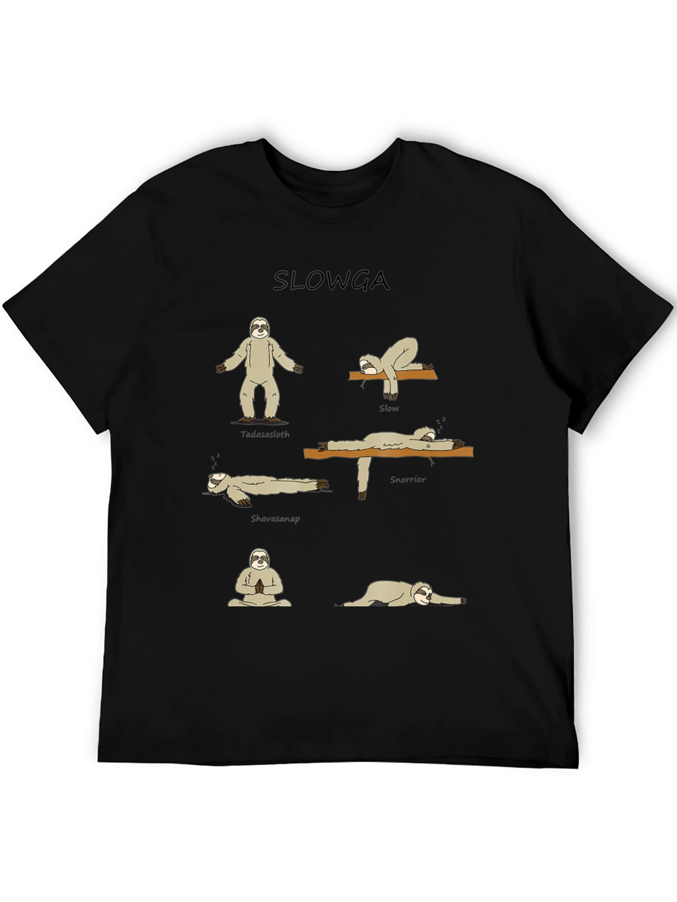 Slowga Black T-Shirt - Sloth Yoga Poses