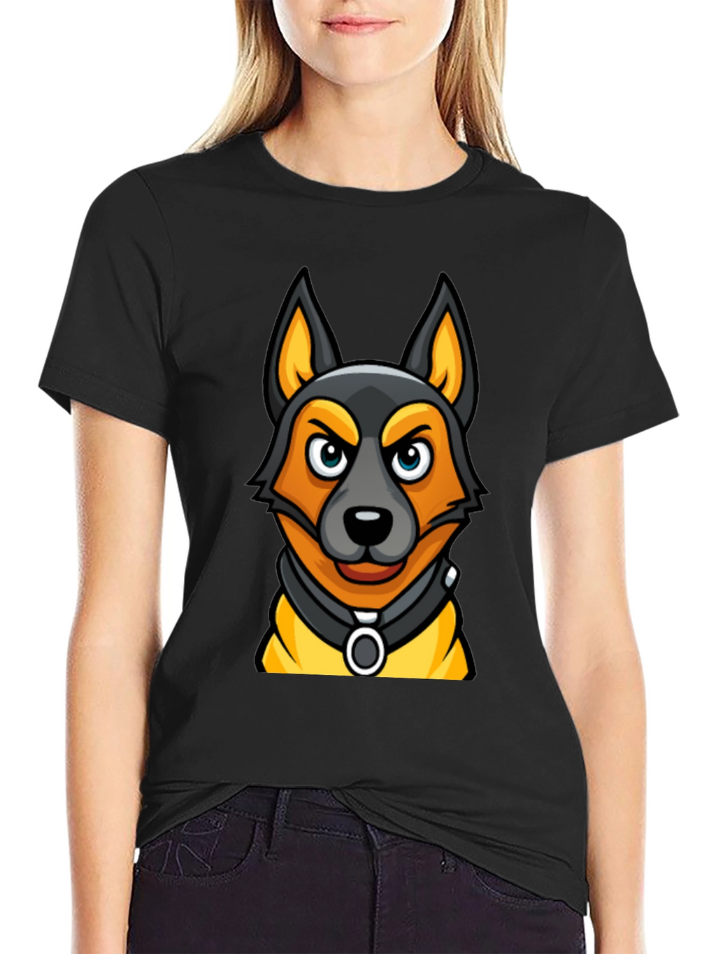Cartoon Dog Graphic Tee - Black