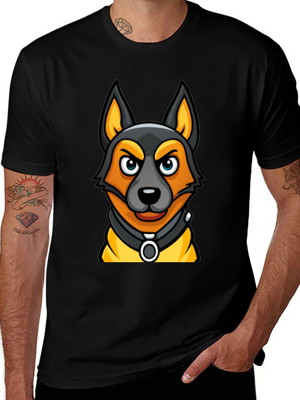 Cartoon Dog Graphic Tee - Black