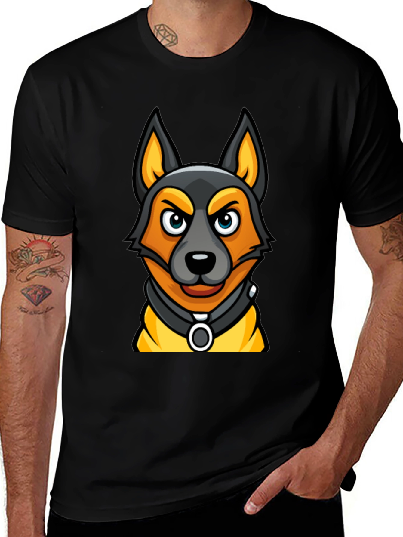 Cartoon Dog Graphic Tee - Black
