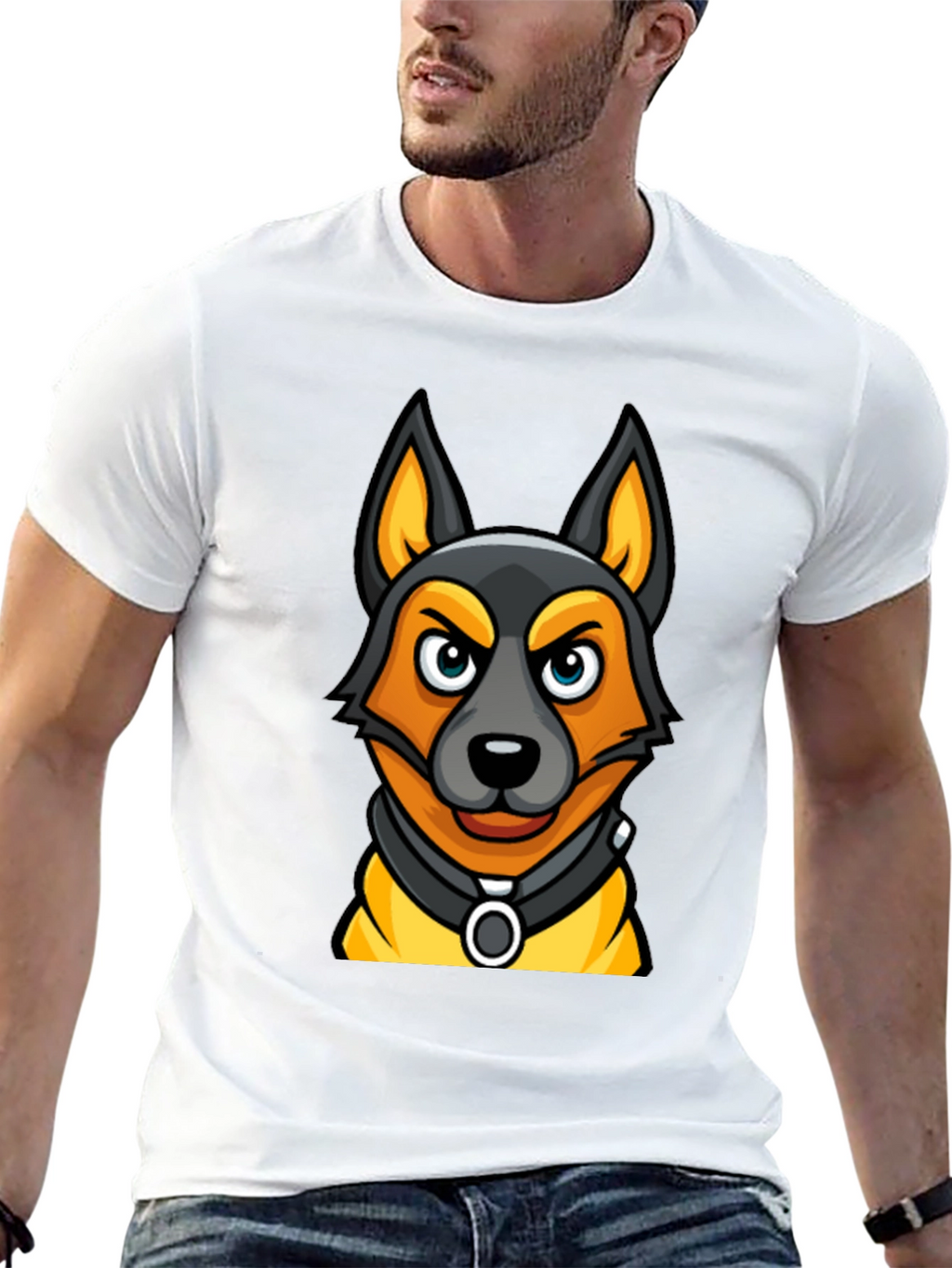 Cartoon Dog Graphic Tee - Black