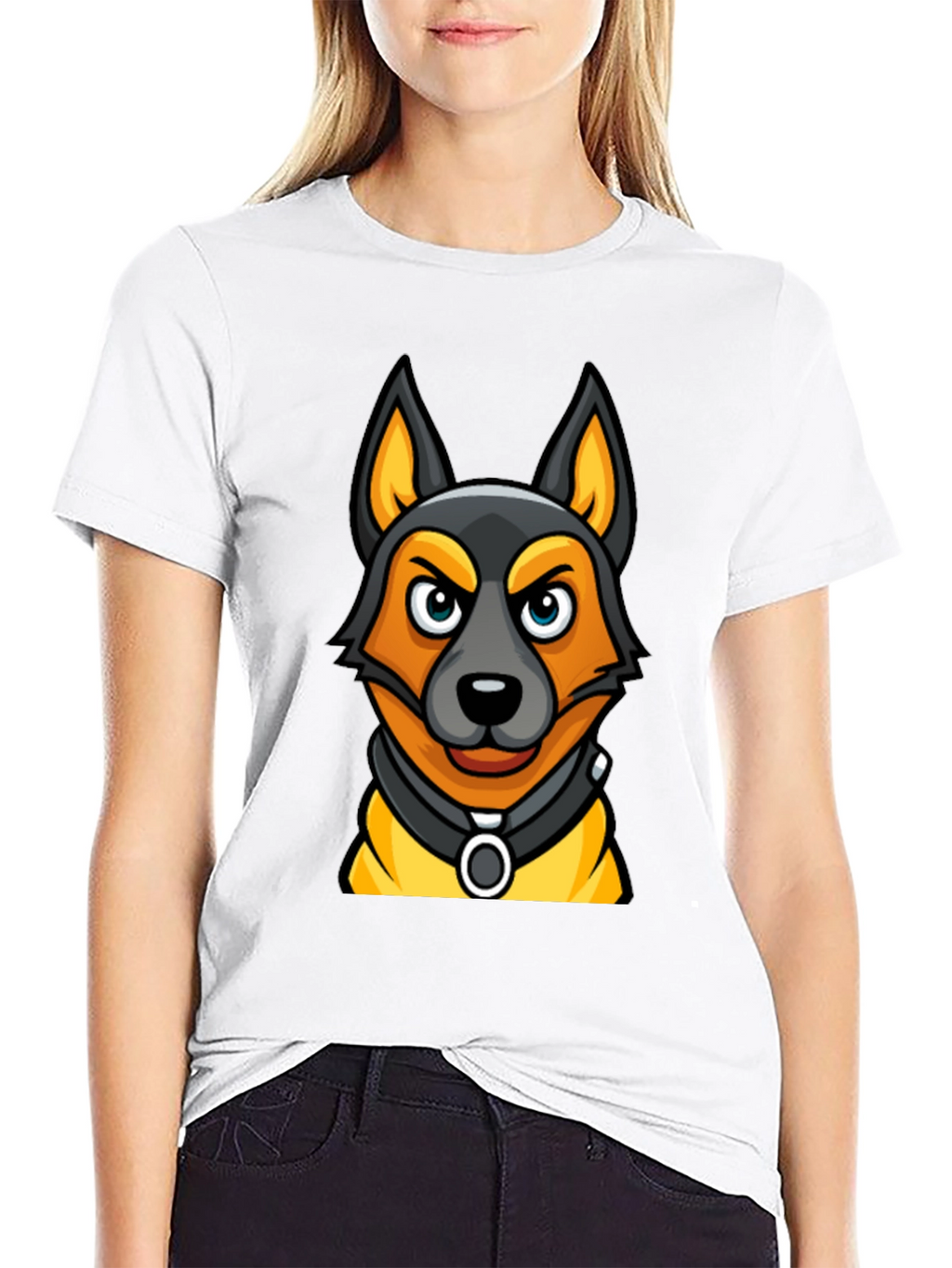 Cartoon Dog Graphic Tee - Black